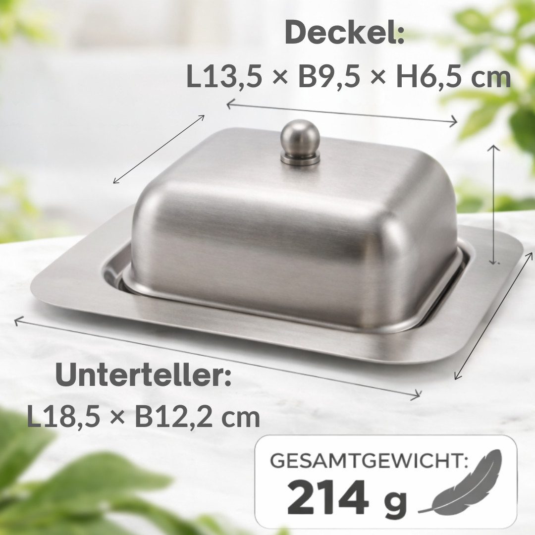 Topanbieter999 Butterdose Edelstahl matt Butterglocke Aufbewahrung Butter Butterbehälter, Edelstahl 18/8, (2 tlg), Unterteil satiniert