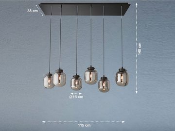 meineWunschleuchte LED Pendelleuchte, LED wechselbar, Warmweiß, Industrial Rauch-Glas Kugel mehrflammig Schwarz hängend 115x38cm groß