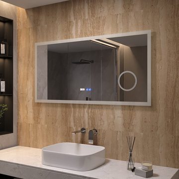 AQUALAVOS Schminkspiegel LED Badspiegel mit Beleuchtung Kosmetikspiegel mit LED Digitaluhr, 120x60cm, Beschlagfrei Schminkspiegel, Wandmontage, Dimmerfunktion