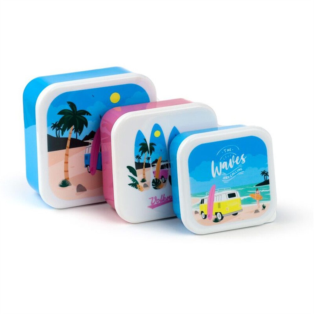 Puckator Lunchbox VW T1 Bulli Waves, Kunststoff, BPA-frei, (Set, 3-tlg., Volkswagen), ca. 13,5 x 13,5 x 6 cm, 800ml (große Box)