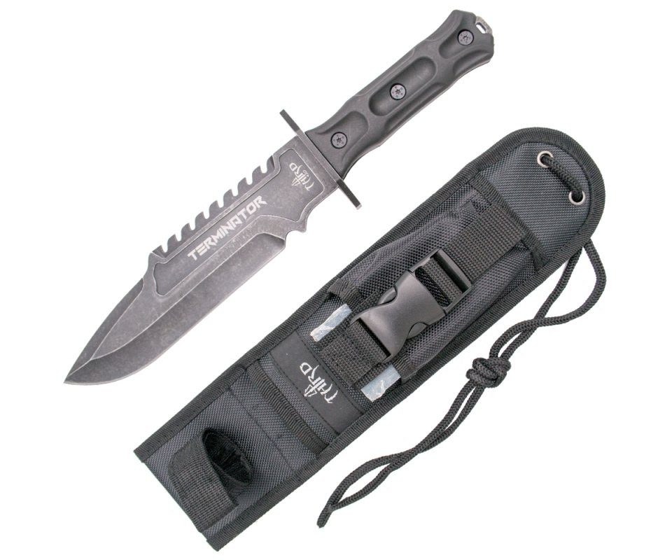 Third Universalmesser Third Taktisches Messer Terminator, Stonewashed Look, gummierter Griff, (3 St), Stahlklinge im stonewashed Look