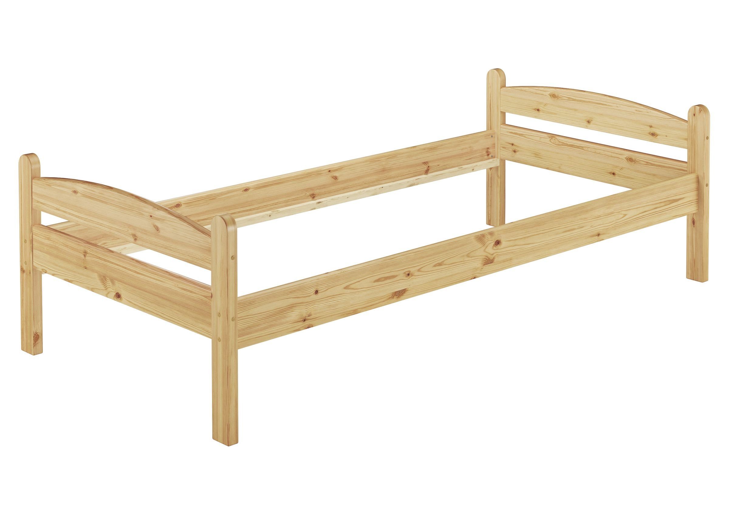 ERST-HOLZ Bett Bettgestell Einzelbett 90 x 200 Kiefer Massiv, Kieferfarblos lackiert
