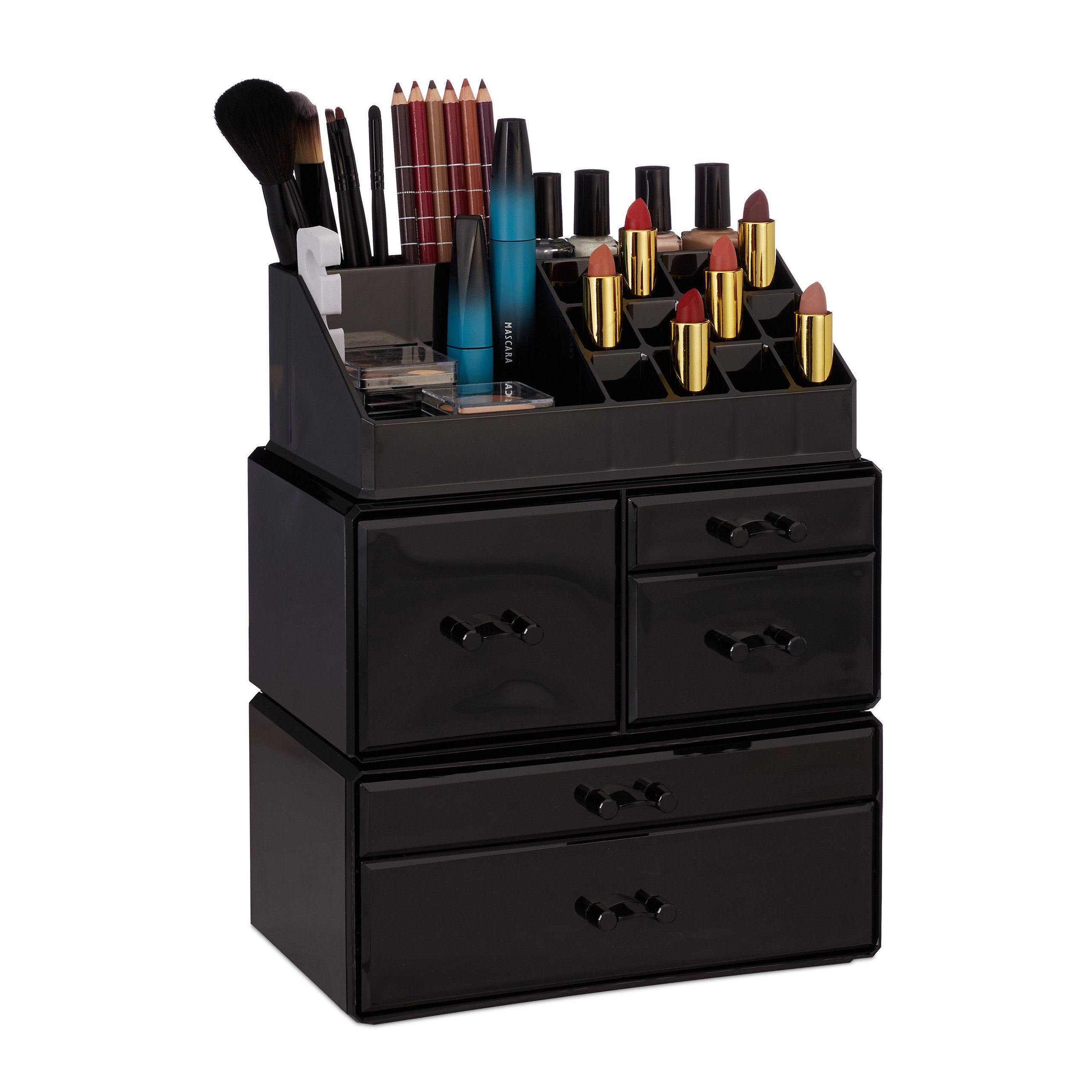 relaxdays Make-Up Organizer Acryl Make Up Organizer mit 21 Fächern, 3-tlg., schwarz