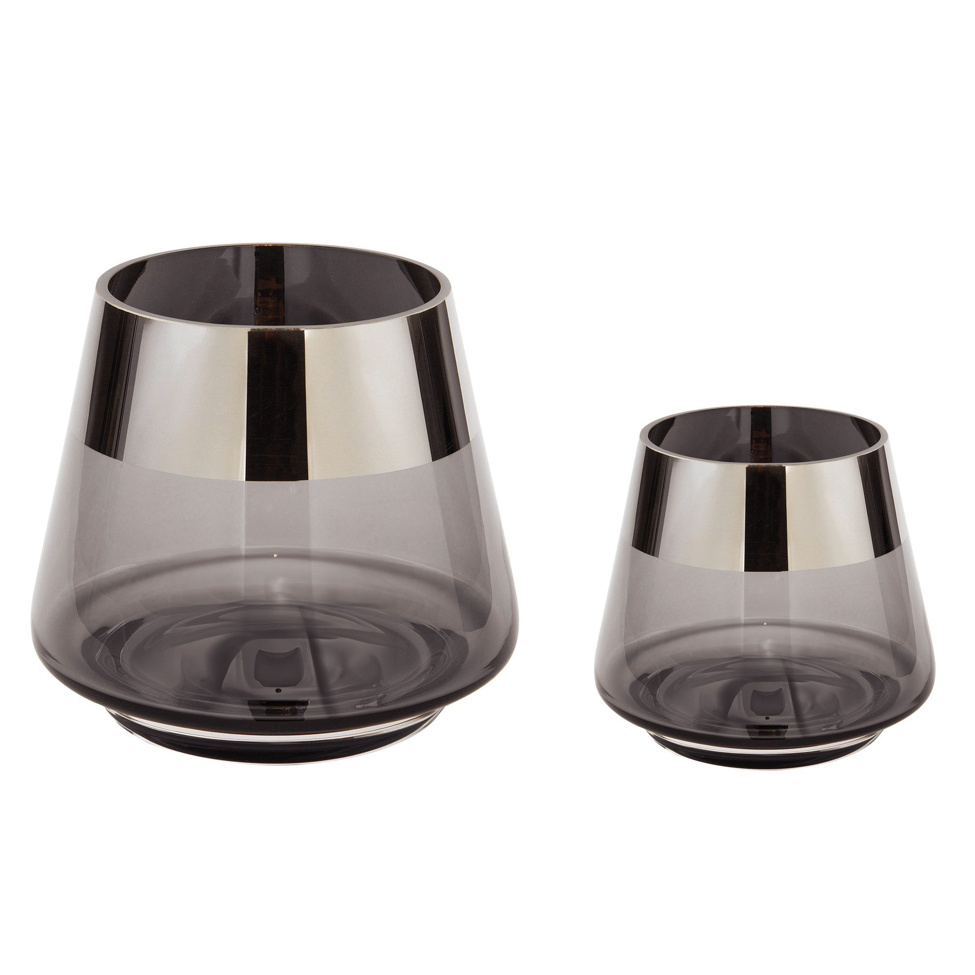 Teelichthalter JONA - 2er Set Teelichthalter aus Glas in Grau/Silber - Windlichter