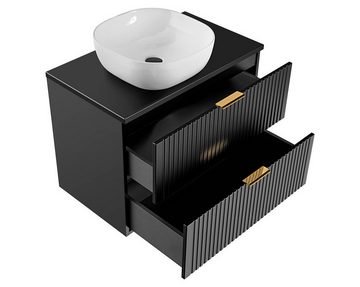 einfachgutemoebel Waschtisch-Set Badezimmer Set 3-teilig BLACKENED 80cm, Aufsatzbecken weiß, schwarz, (Badmöbel Set, 1-St., Waschtisch SET 3-teilig)