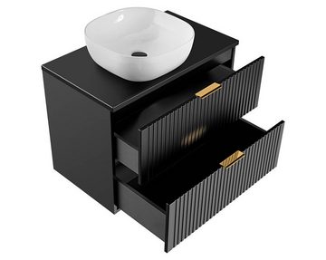 einfachgutemoebel Waschtisch-Set Badezimmer Waschplatz Blackened 80cm, blk Becken weiß, schwarz oak, (Badmöbel Set, 1-St., Waschtisch Unterschrank)