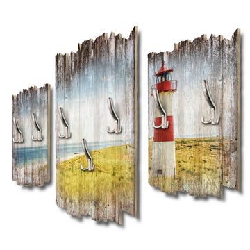 Kreative Feder Wandgarderobe Strandpanorama Leuchtturm, Dreiteilige Wandgarderobe aus Holz