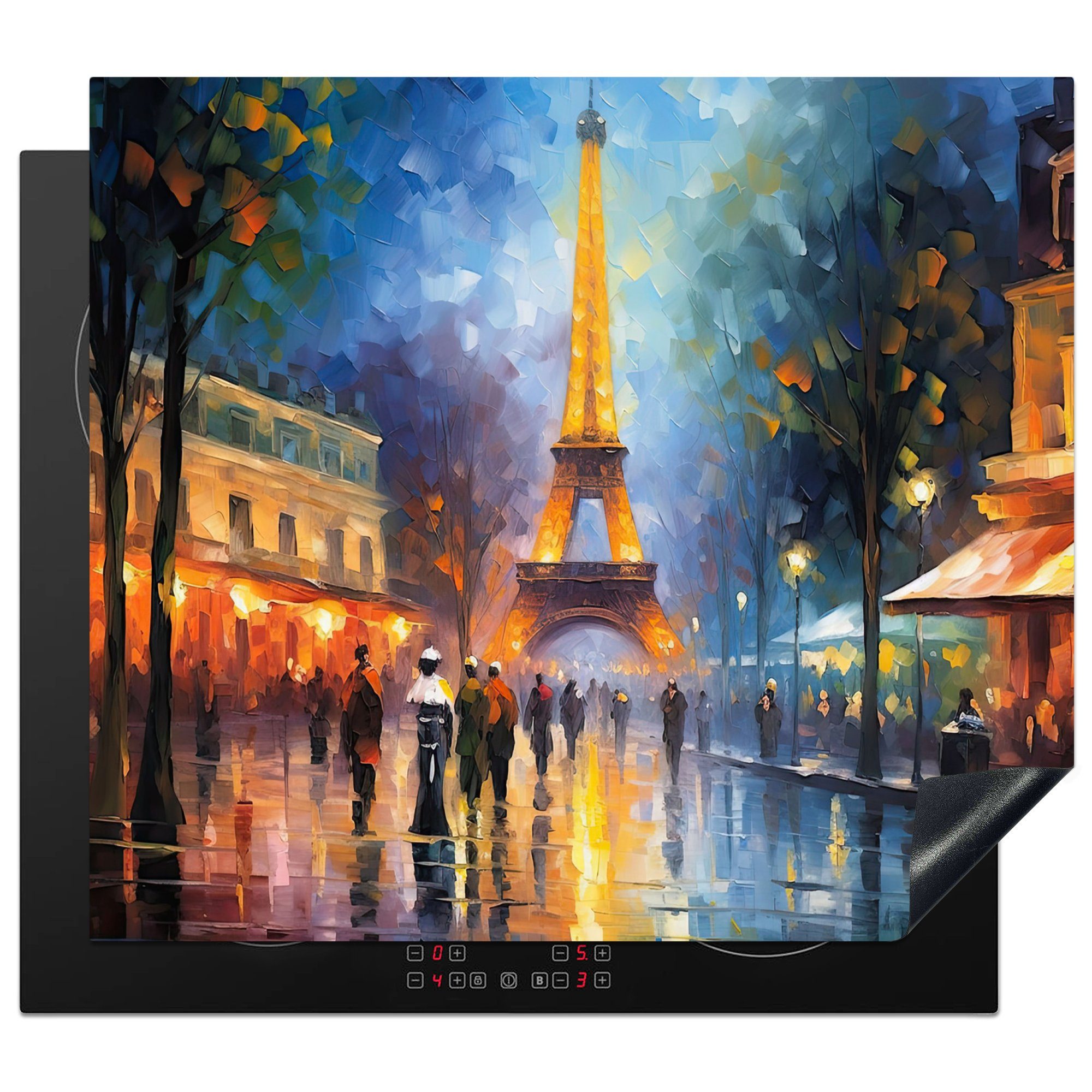 MuchoWow Herdblende-/Abdeckplatte Städte - Paris - Eiffelturm - Kunst, Vinyl, (1 tlg), 60x52 cm, Mobile Arbeitsfläche nutzbar, Ceranfeldabdeckung