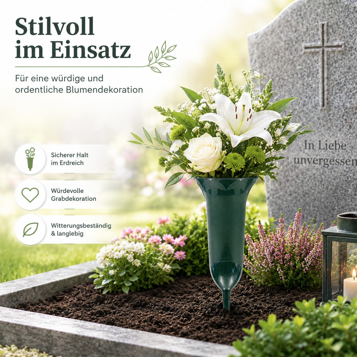 Testrut Bodenvase Grabvase 31 cm Kunststoff Grabschmuck Friedhofsvase mit Erdbspieß (1 St)
