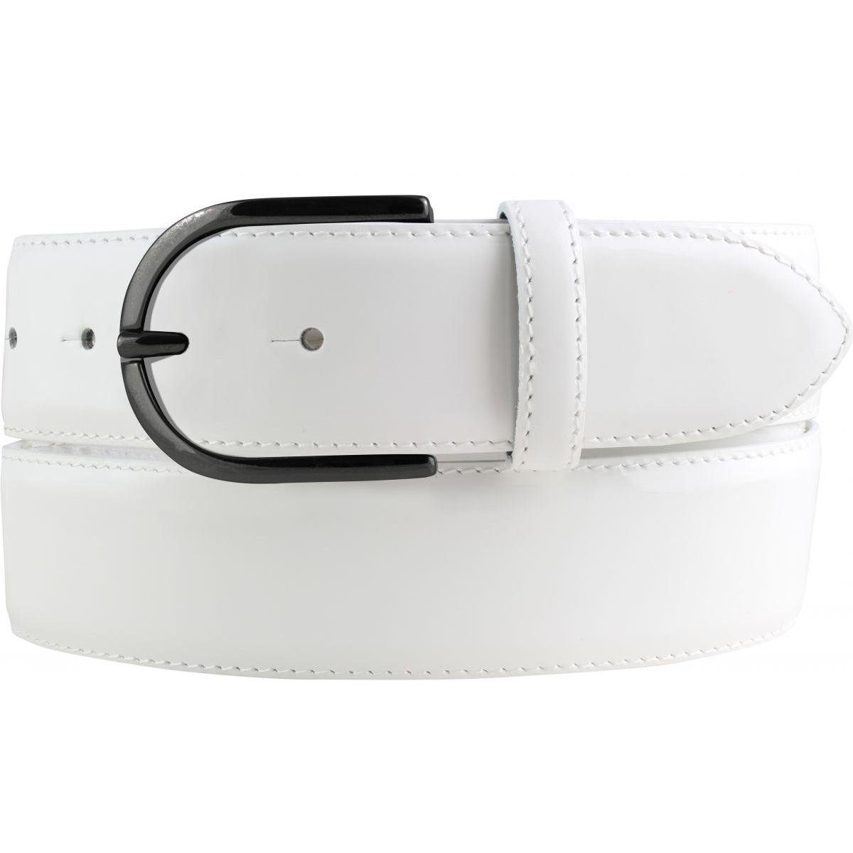 BELTINGER Ledergürtel Lack-Gürtel aus Leder 4 cm - Glänzender Damengürtel 40mm - Eleganter G Weiß, Geschwärzt