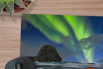 MuchoWow Gaming Mauspad Nordlichter - Zelt - Eis - Skandinavien (1-St), Mousepad mit Rutschfester Unterseite, Gaming, 40x40 cm, XXL, Großes