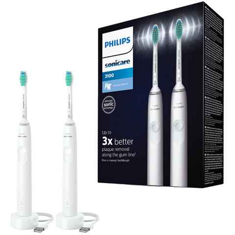 Philips Sonicare Elektrische Zahnbürste Series 3100 HX3675/13, Aufsteckbürsten: 2 St., Doppelpack, mit 4-Quadranten-Timer und 2-Minuten-Timer