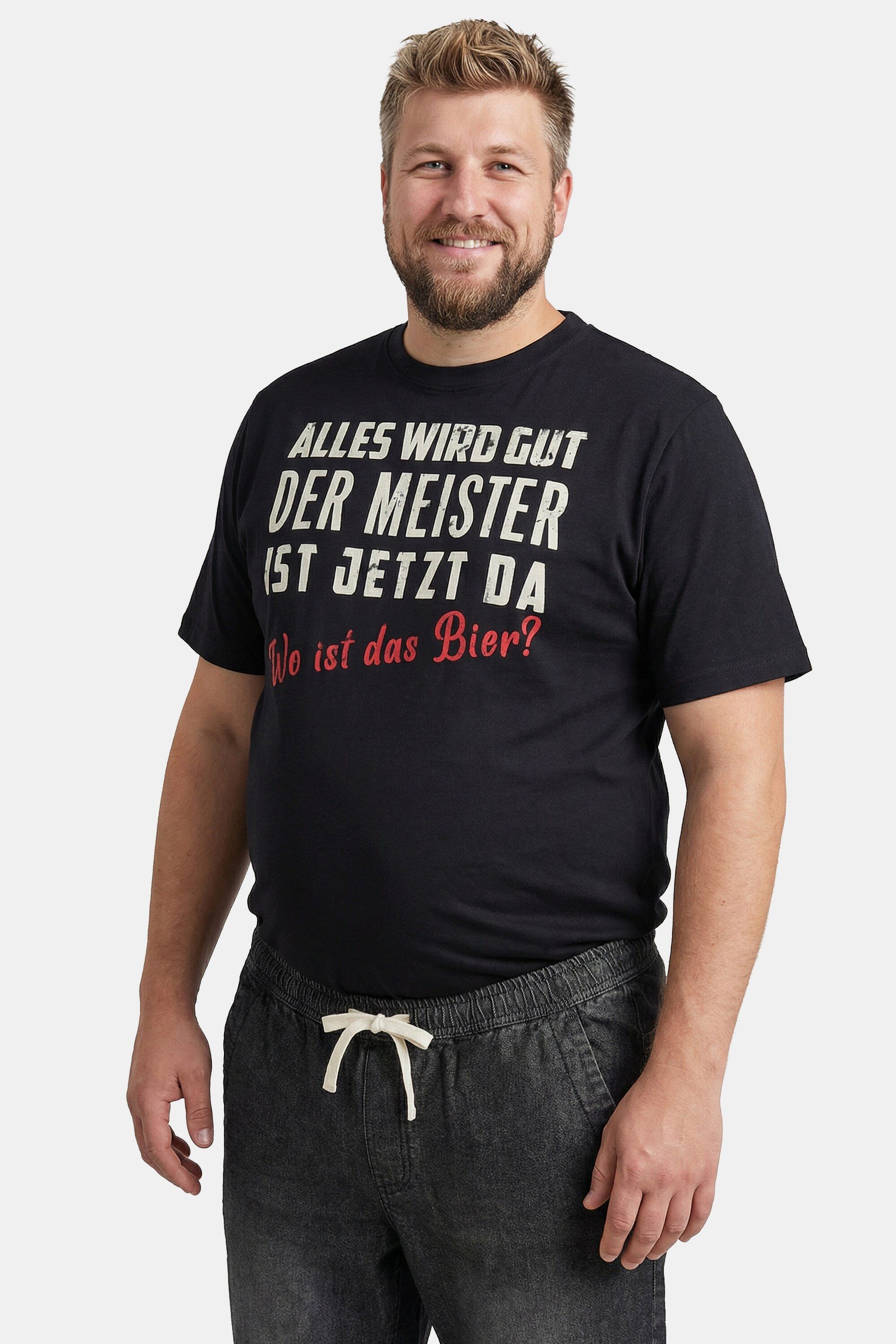 Men Plus T-Shirt Men+ T-Shirt Halbarm Brustprint bis 8 XL günstig online kaufen
