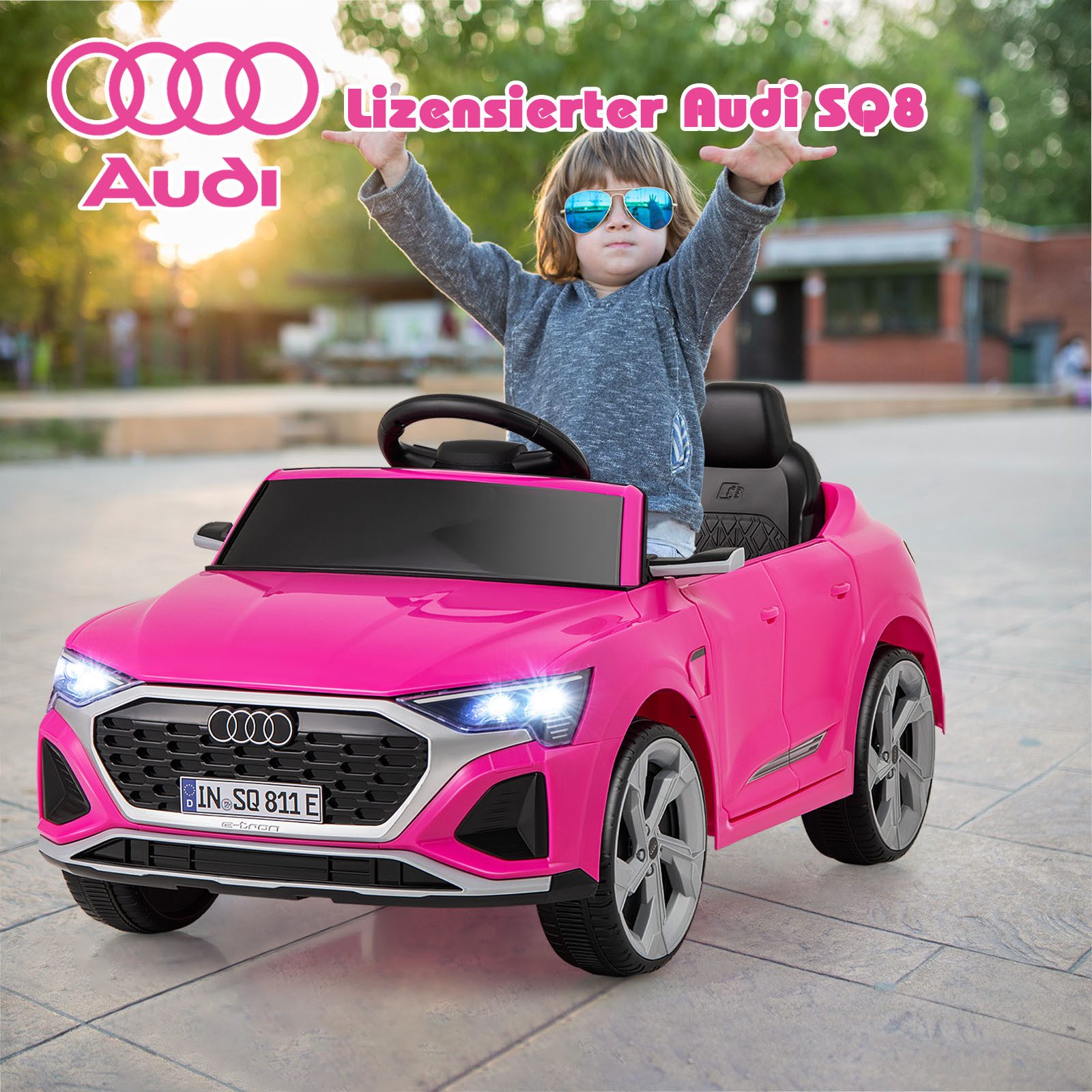 KOMFOTTEU Elektro-Kinderauto, Belastbarkeit 30 kg, Audi SQ8, 12-V-Elektrofahrzeug mit 2,4-G-Fernbedienung