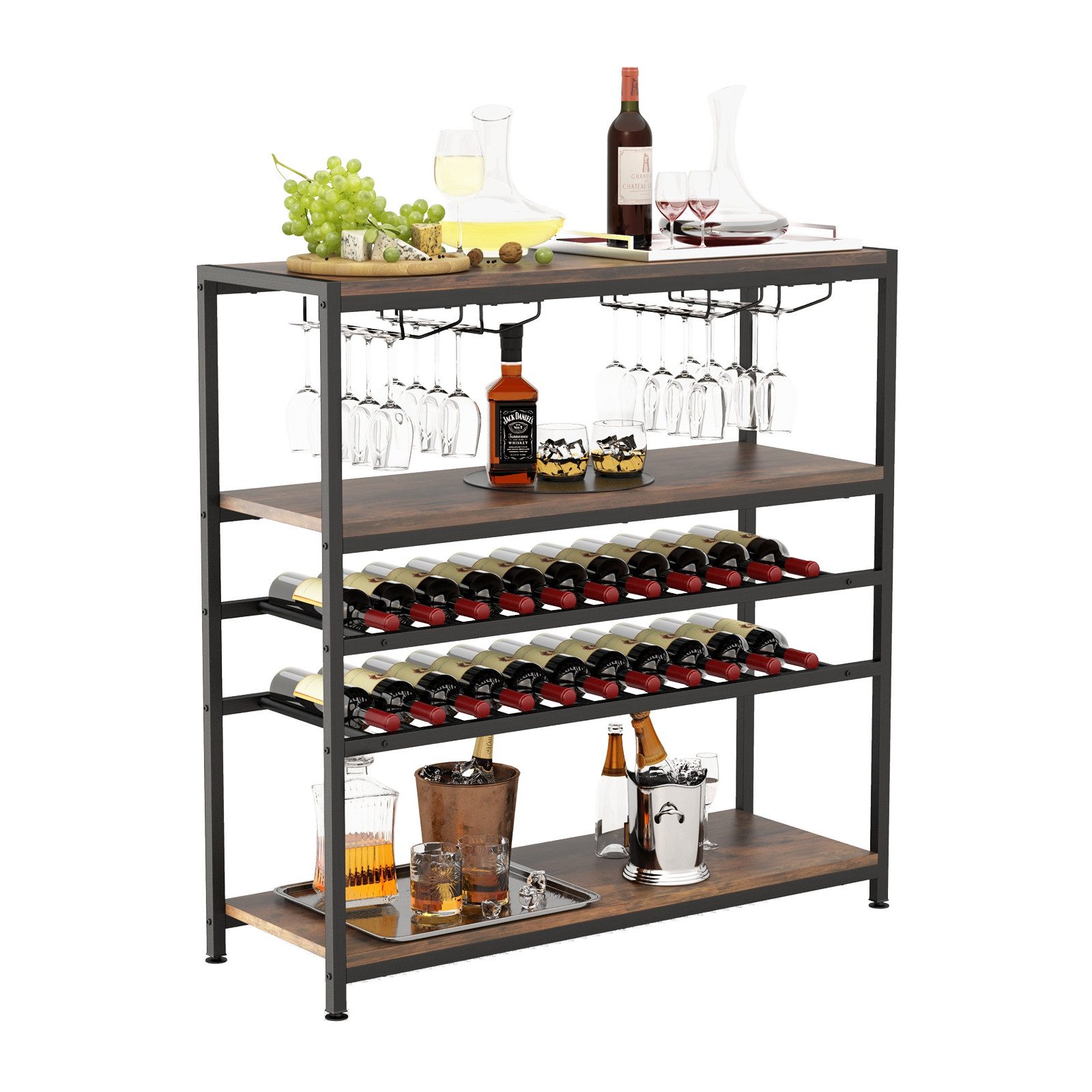 COSTWAY Weinregal, stehend, mit Glashalter & Regalen, Metall, 35x101x100cm günstig online kaufen