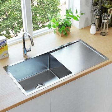 vidaXL Küchenspüle Küche Spülbecken Handgemachte Einbauspüle mit Sieb Edelstahl, 87/44 cm