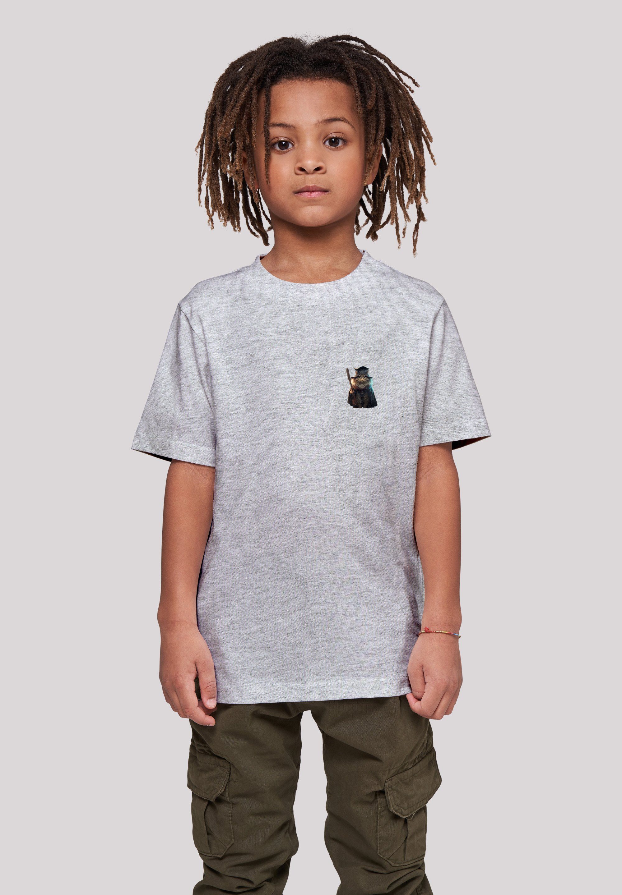 F4NT4STIC T-Shirt Wizard Cat UNISEX TEE Print heather grey