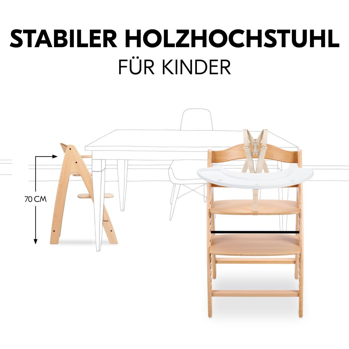 Hauck Hochstuhl Arketa - Beech, Mitwachsender Holz Kinderhochstuhl mit Spielbrett (ohne Spielaufsatz)