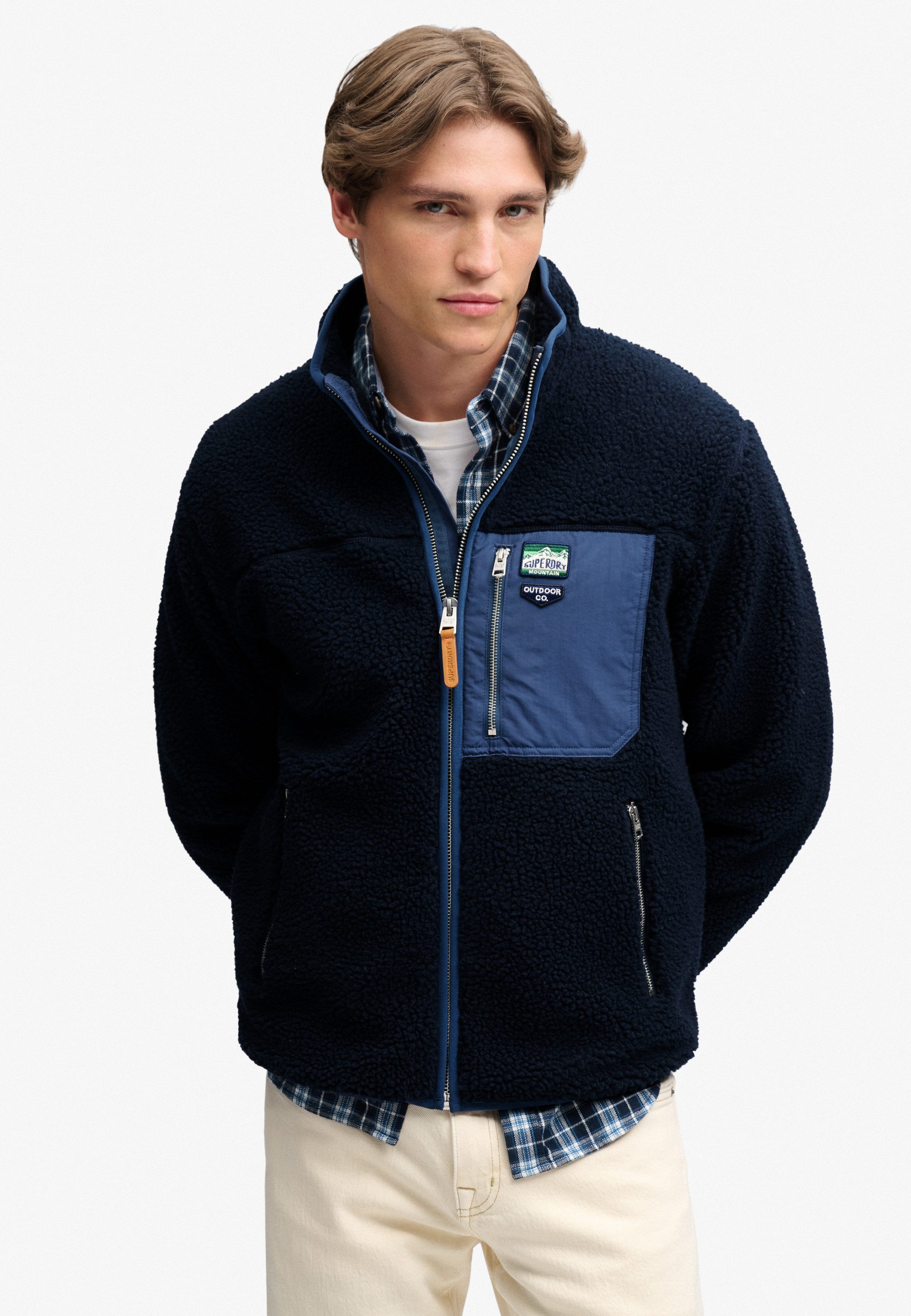 Superdry Sweatjacke VINTAGE RETRO FULL ZIP FLEECE Kunstfaser, relaxed fit