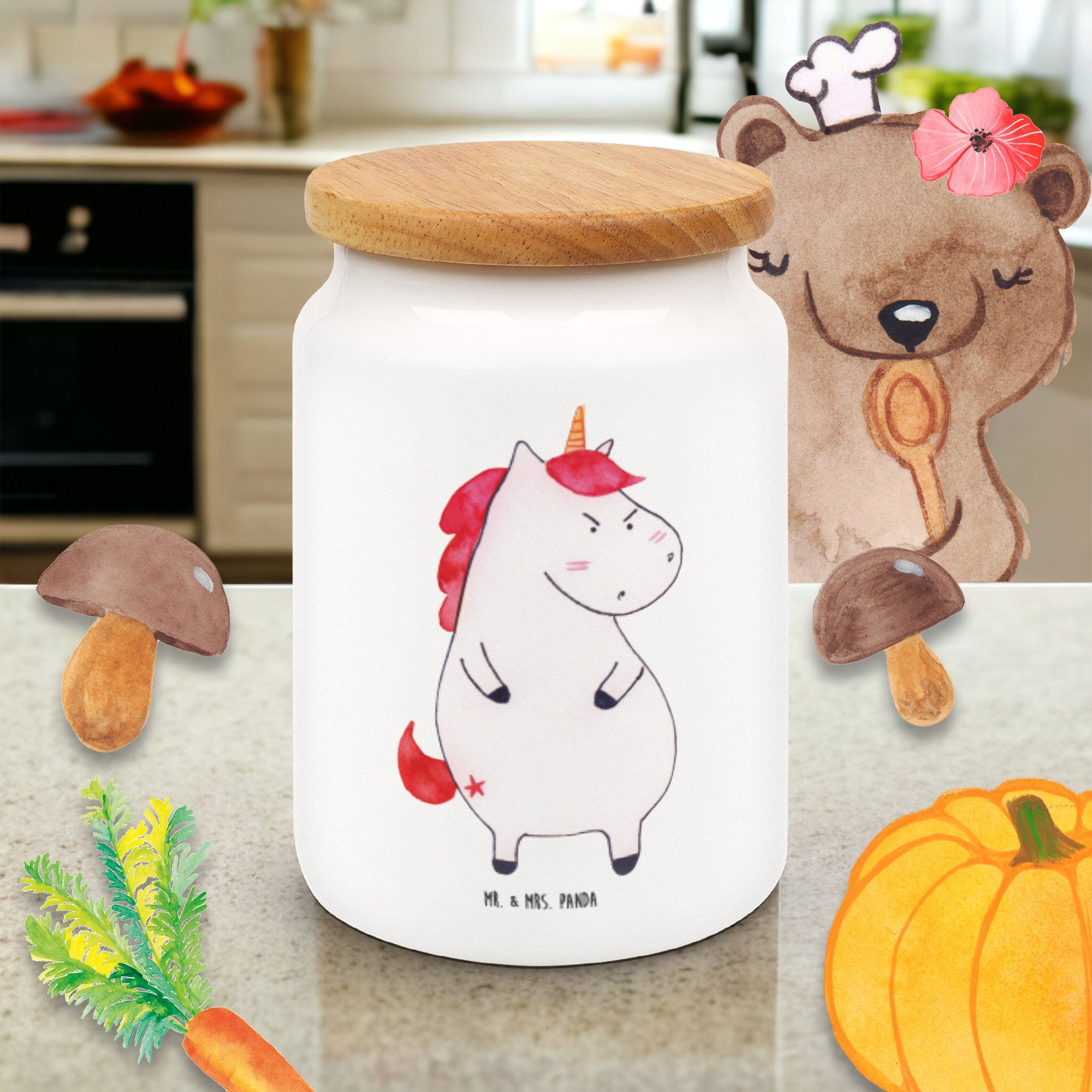 Mr. & wütend Geschenk, Unicorn, Vorratsbehälter, Keramik, (1-tlg) Panda - Einhorn Mrs. Vorratsdose Keramikdo, Weiß 