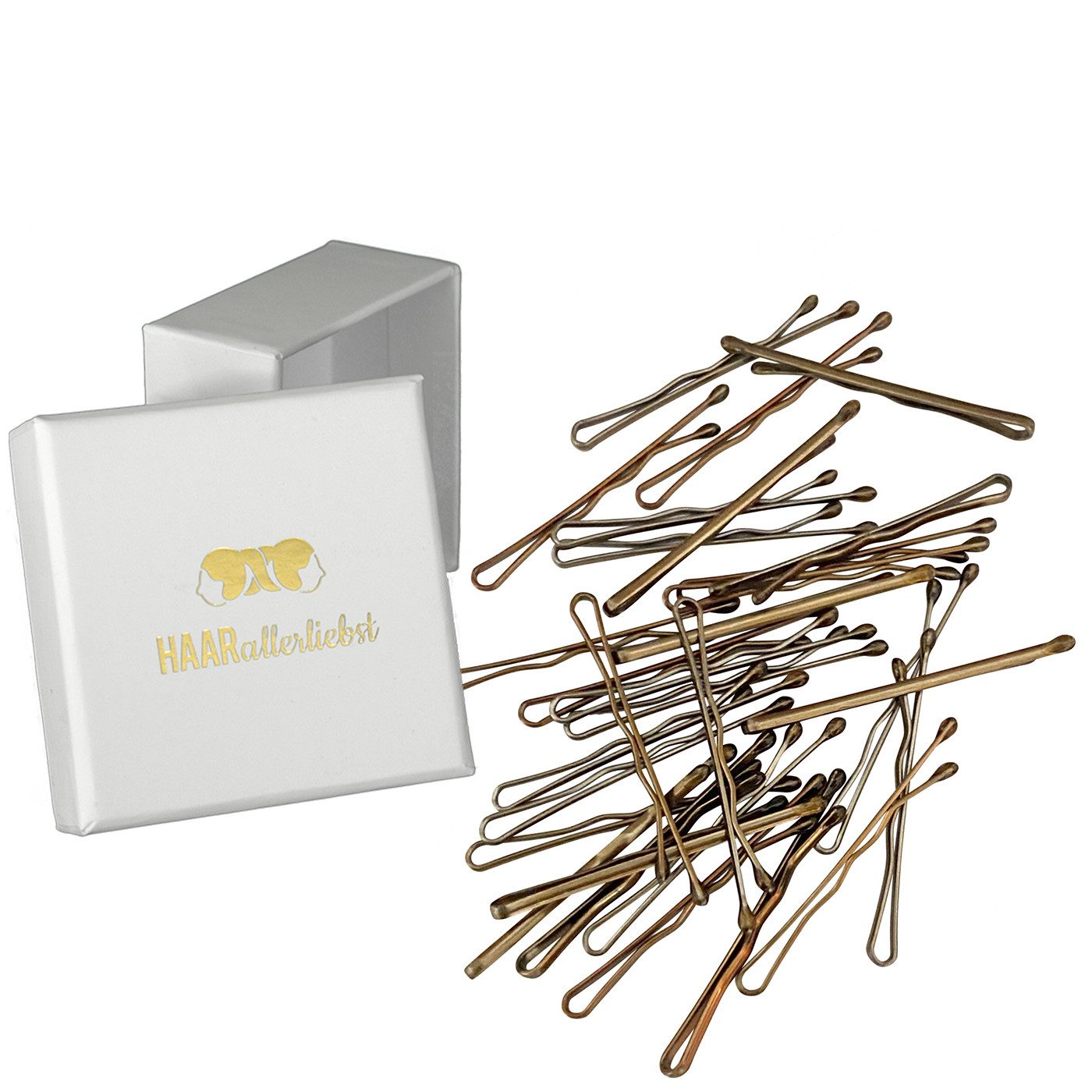 HAARallerliebst Haarpin mini Bobby Pin, Spar- Set, 50-tlg., Farbe Dunkelgold, 34mm Lang