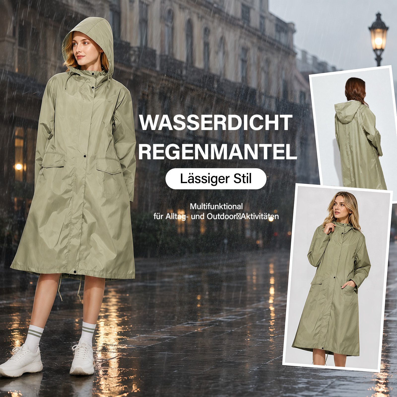 MOPUEA Regenmantel Regenmantel Damen Wasserdicht Leicht Atmungsaktiv Parka & Tasche XL (Set, 1-tlg., Multifunktional für unterwegs) Poncho Jacke Mantel für Erwachsene