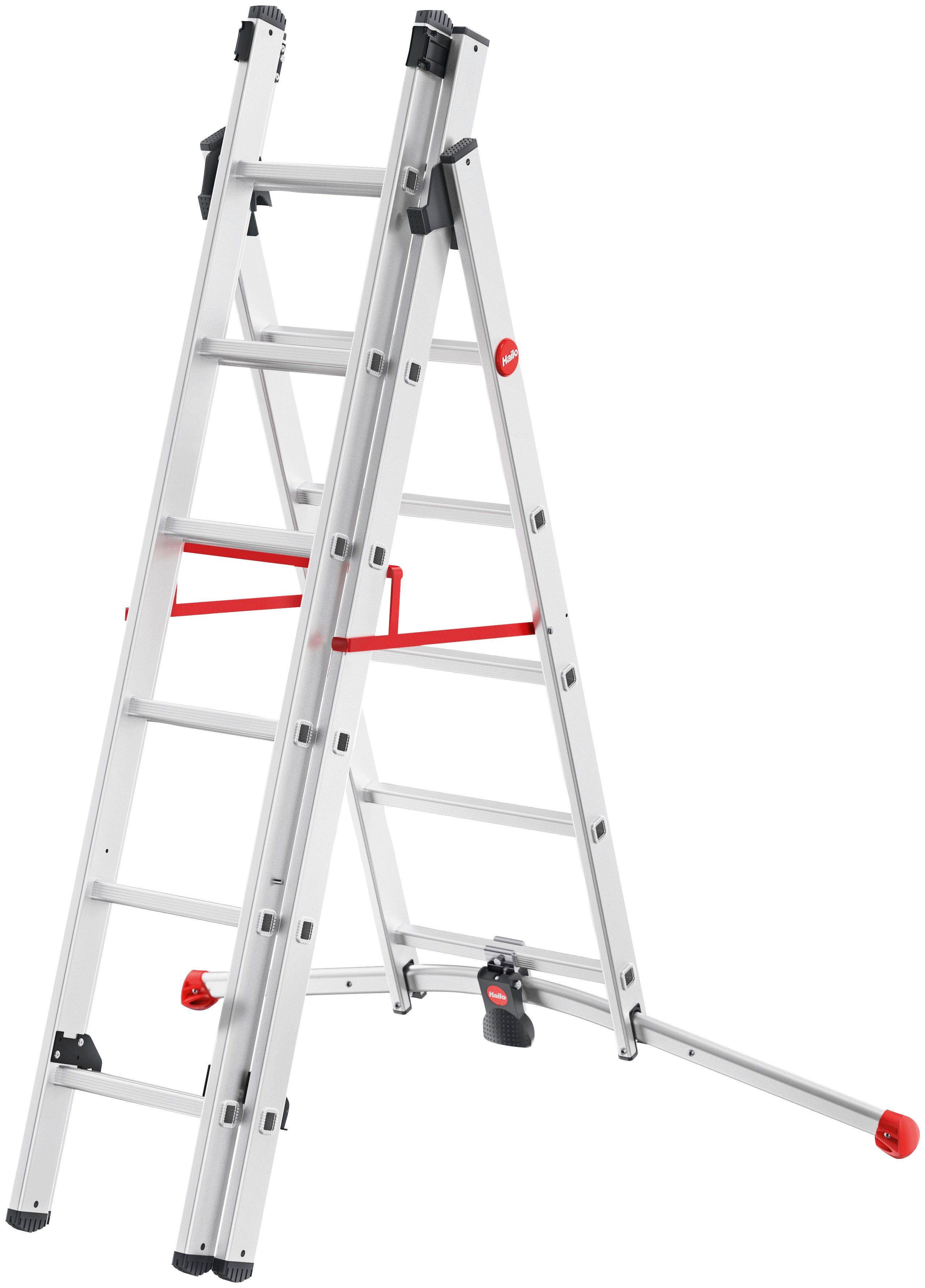 Hailo Vielzweckleiter S100 ProfiLOT, Aluminium Kombileiter 3-teilig 2x6 + 1x5 Sprossen