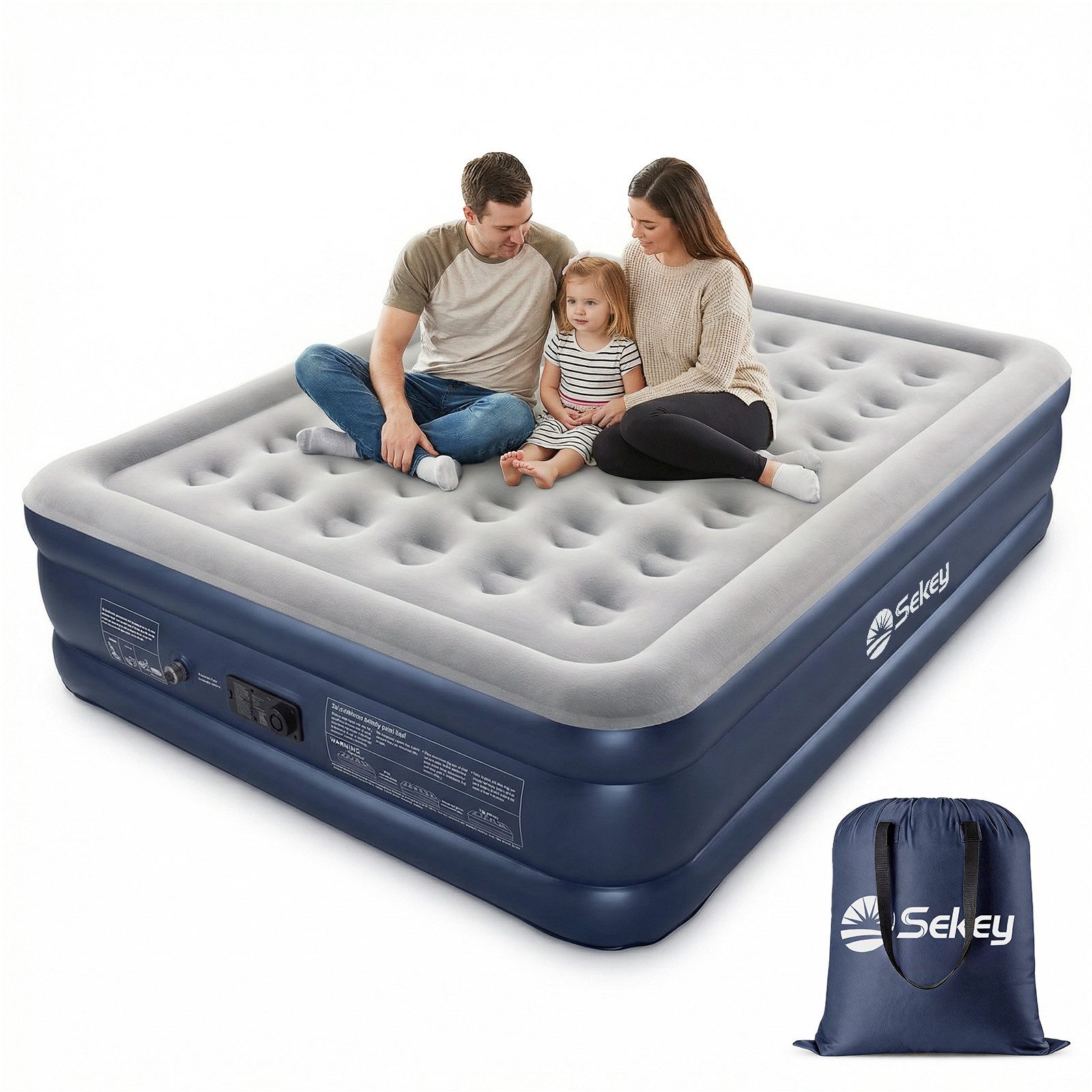 Sekey Luftbett Aufblasbare Matratze Luftmatratze selbstaufblasend hoch mit Pumpe, Luftbett Grau 203x152x46cm Wasserabweisend Doppelbett mit Tragebeutel