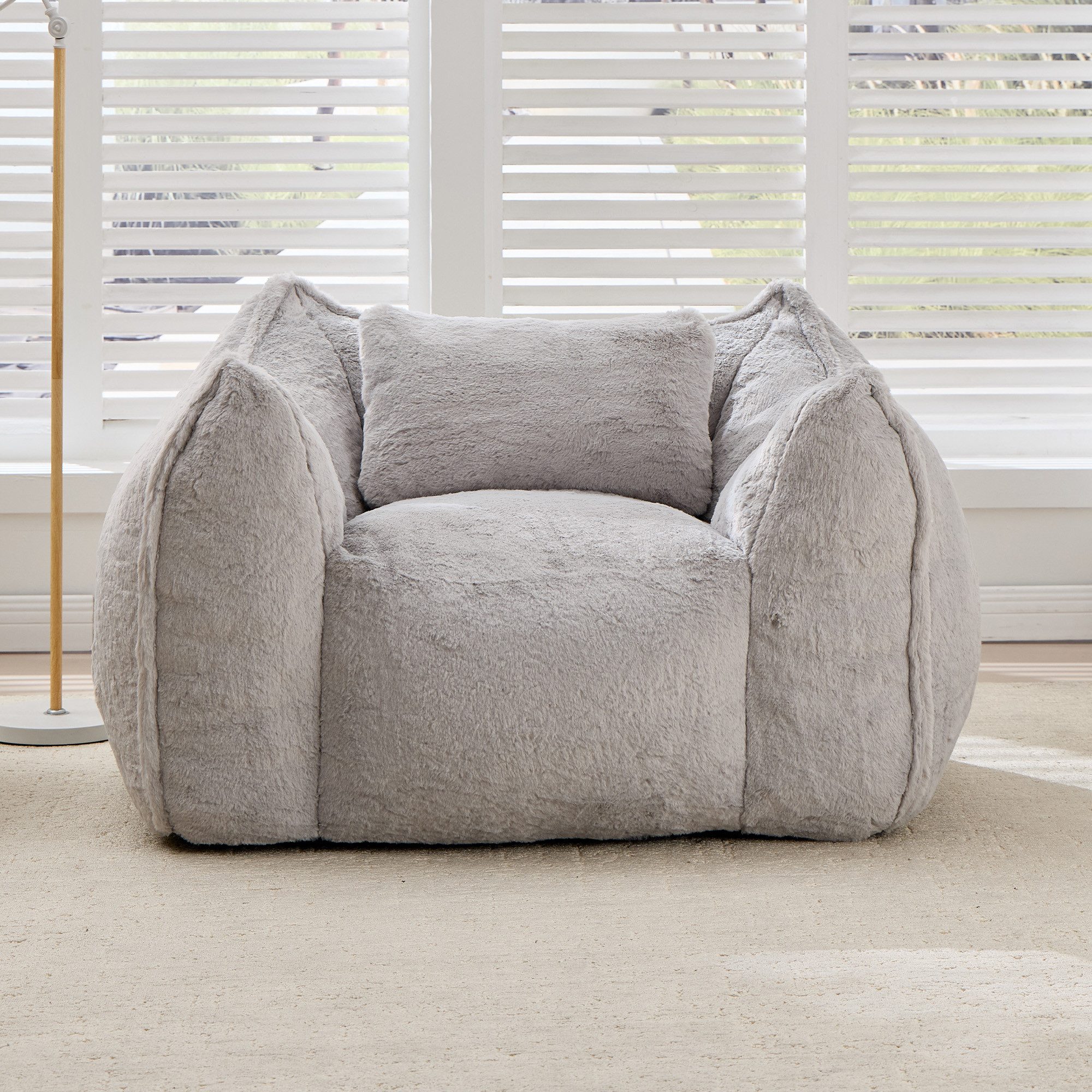 Leawin Relaxliege Sofas Wohnzimmer Loungesessel aus Kunstfell mit Hocker, Weicher Bean Bag Sessel mit Fußhocker und Schaumstofffüllung