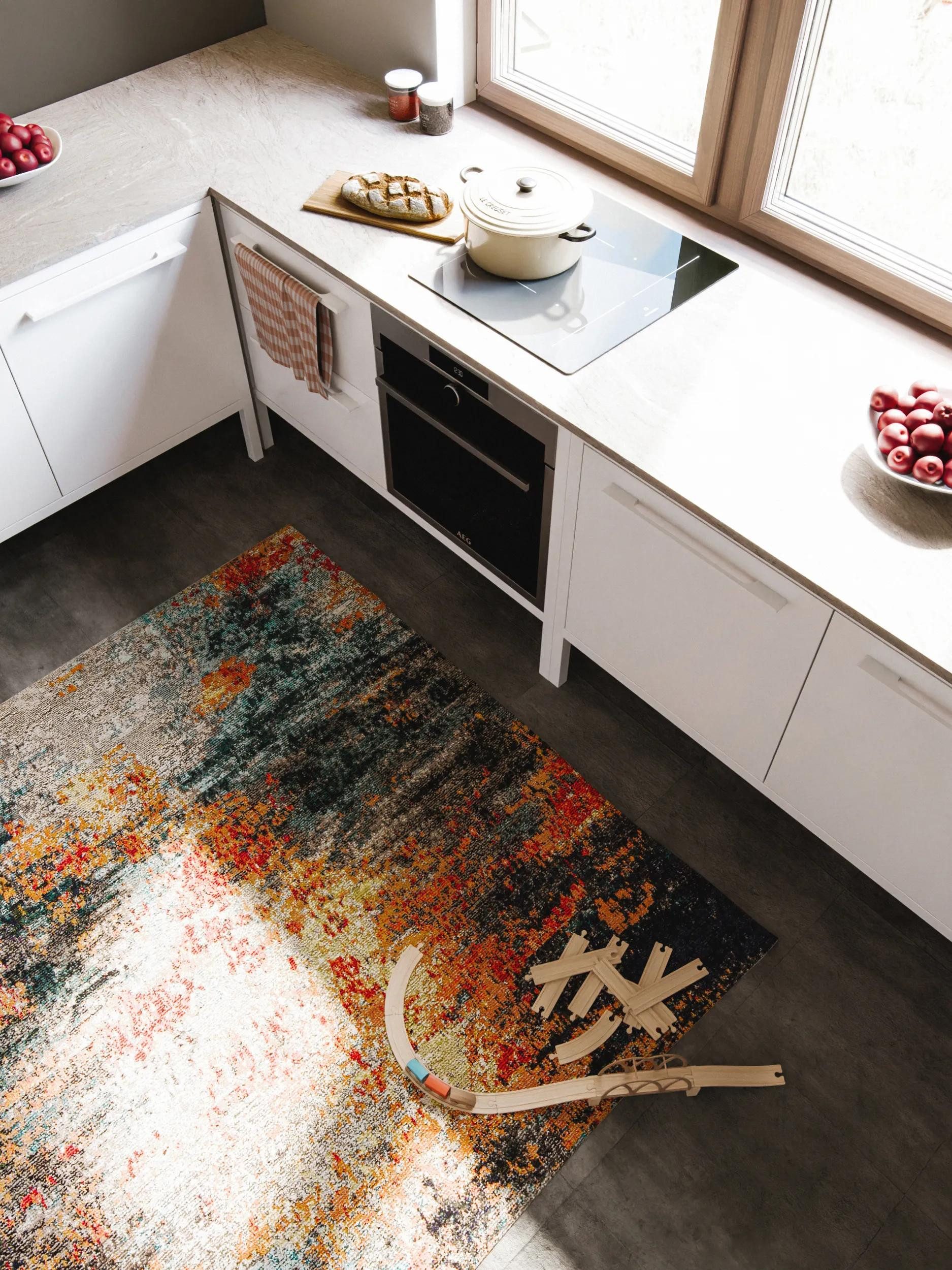 benuta Teppich Casa, quadratisch, Höhe: 11 mm, Teppich Wohnzimmer, Esszimmer, Schlafzimmer, Flur, Farbenfroh, Retro