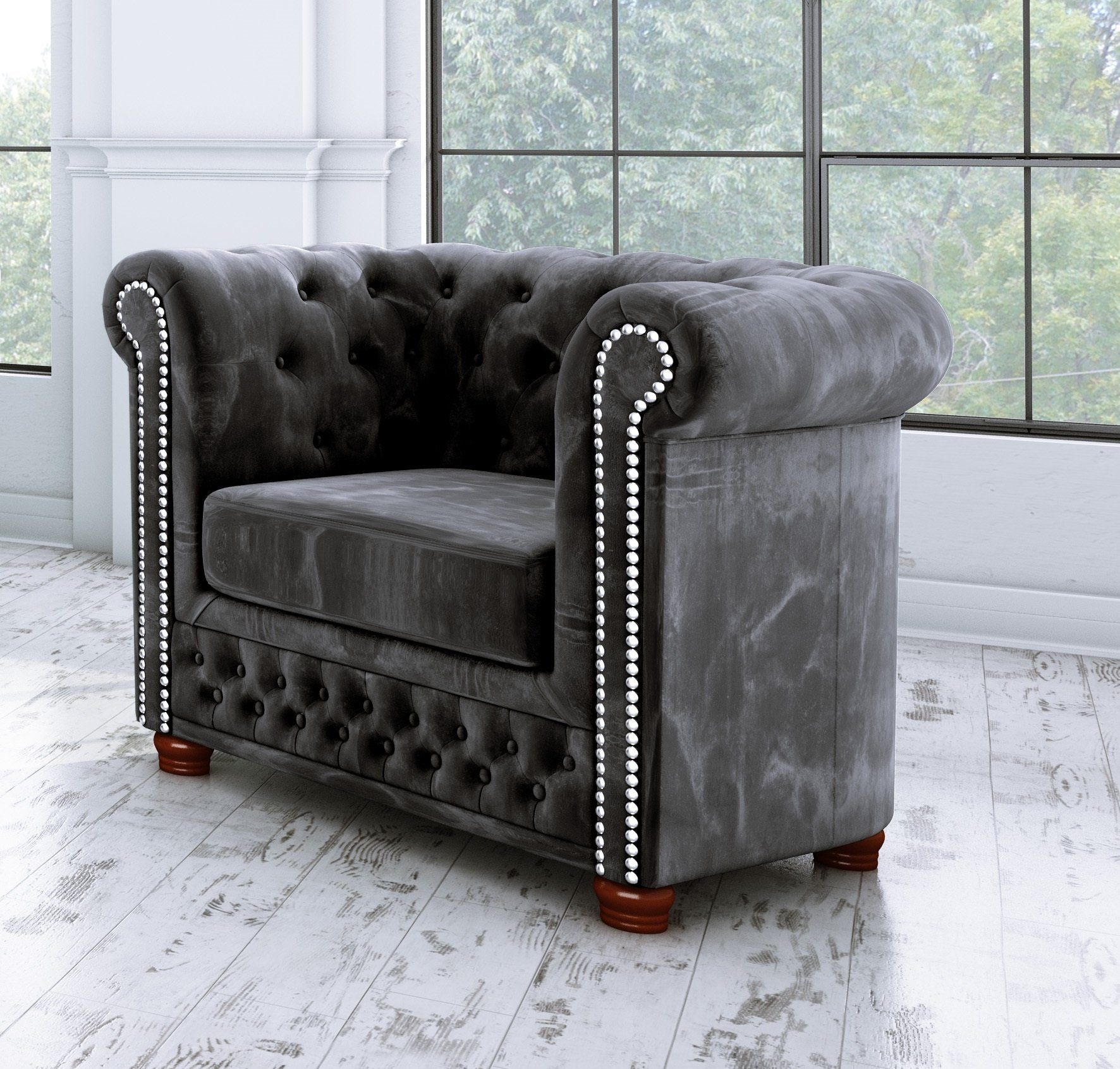 S-Style Möbel Polstergarnitur Chesterfield Leeds 3+2+1, (1x 3-Sitzer-Sofa, 1x 2-Sitzer-Sofa, 1x Sessel), mit Wellenfederung – Bild 5 von 5