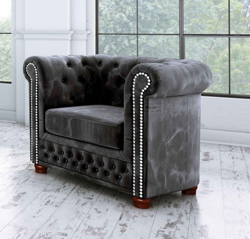 S-Style Möbel Chesterfield-Sessel Leeds, mit Wellenfederung