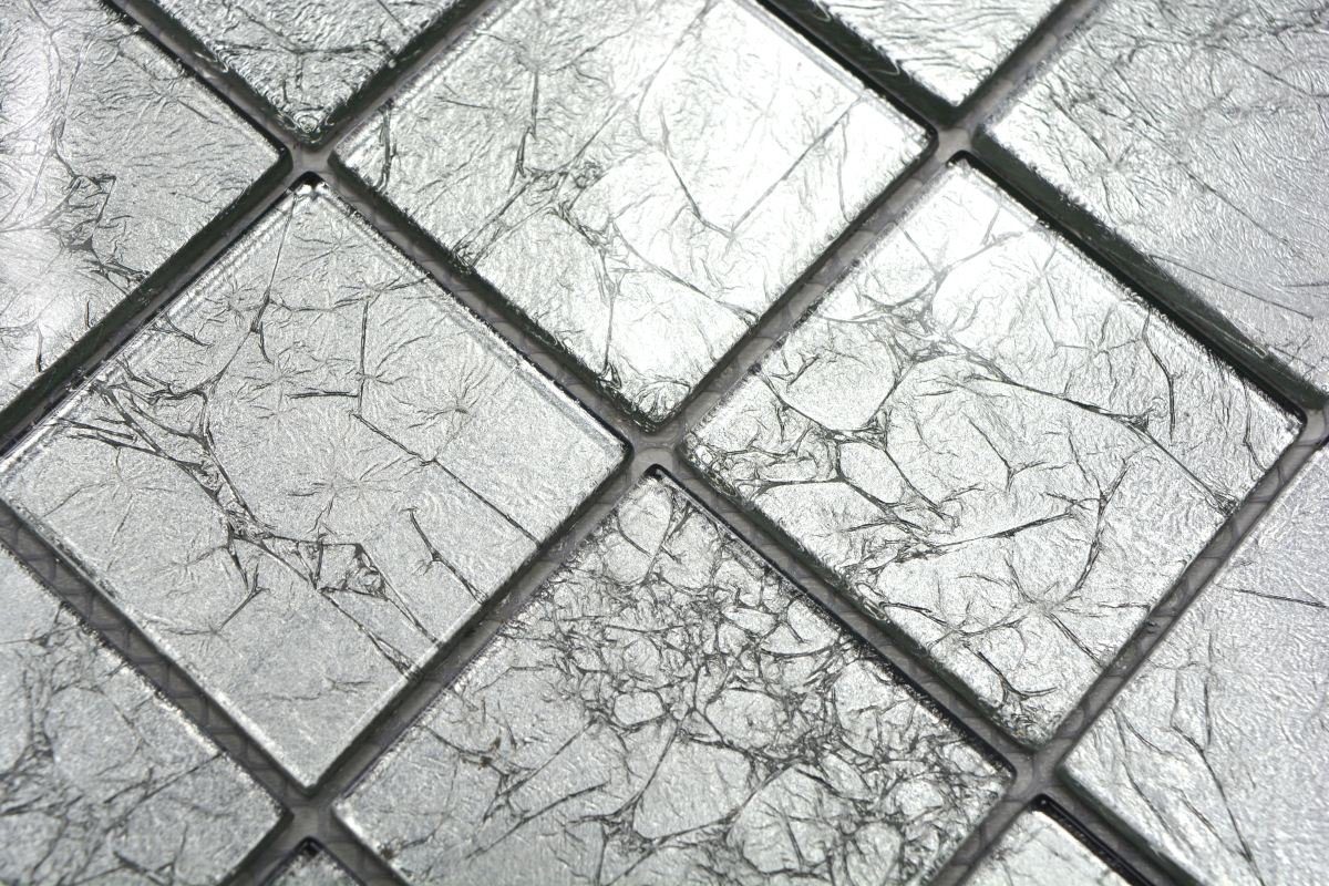 Mosani WC BAD silber Mosaikfliesen Fliesenspiegel Glasmosaik Struktur Mosaikfliese