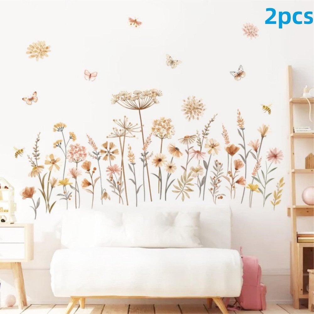 BlingBin Wandtattoo Boho Wandaufkleber Wildblume Löwenzahn Schmetterlinge L günstig online kaufen