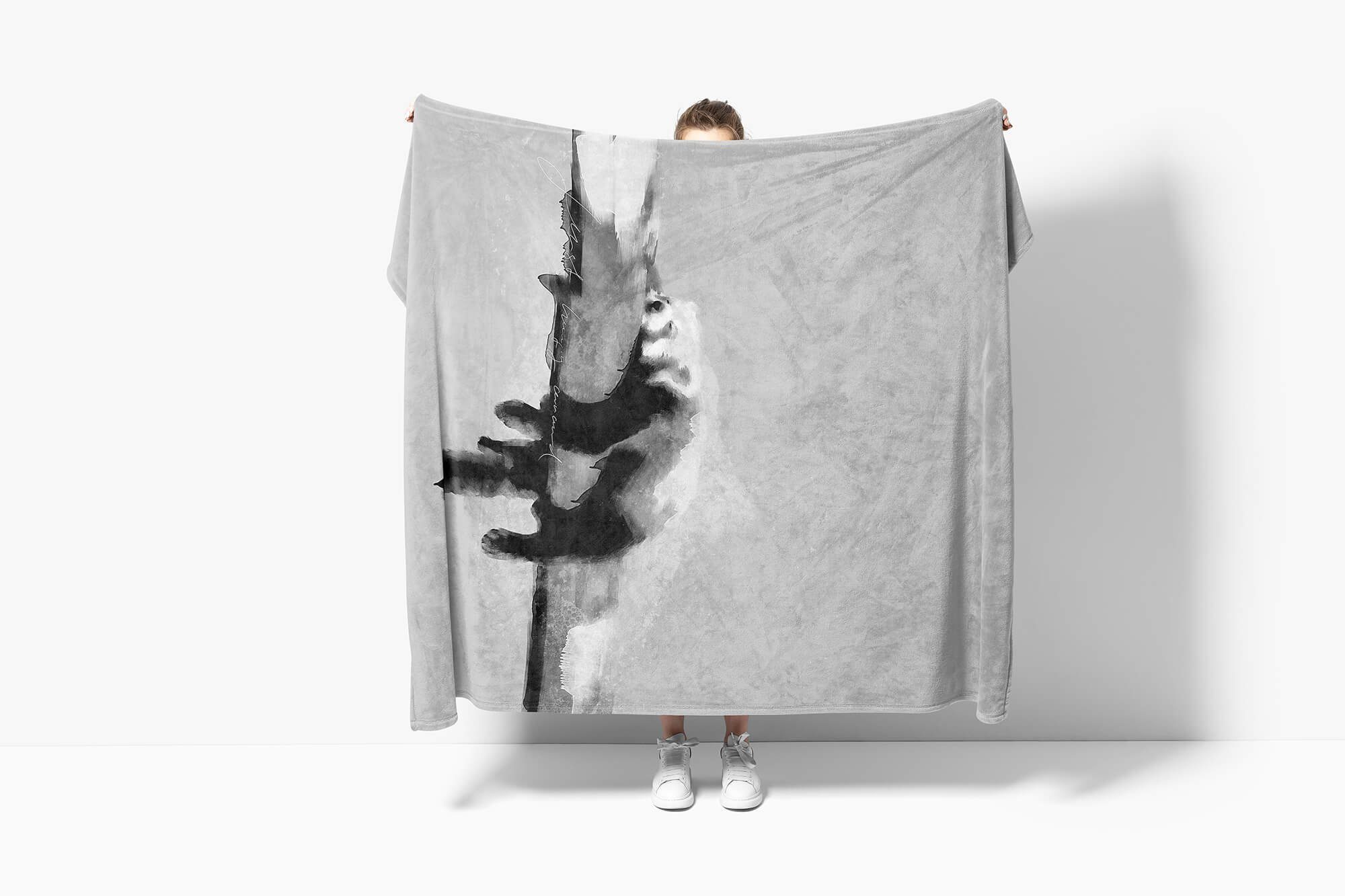 Art Kuscheldecke Roter Panda Handtuch Motiv, Sinus Grau Strandhandtuch Baumwolle-Polyester-Mix Saunatuch Handtücher Handtuch (1-St),