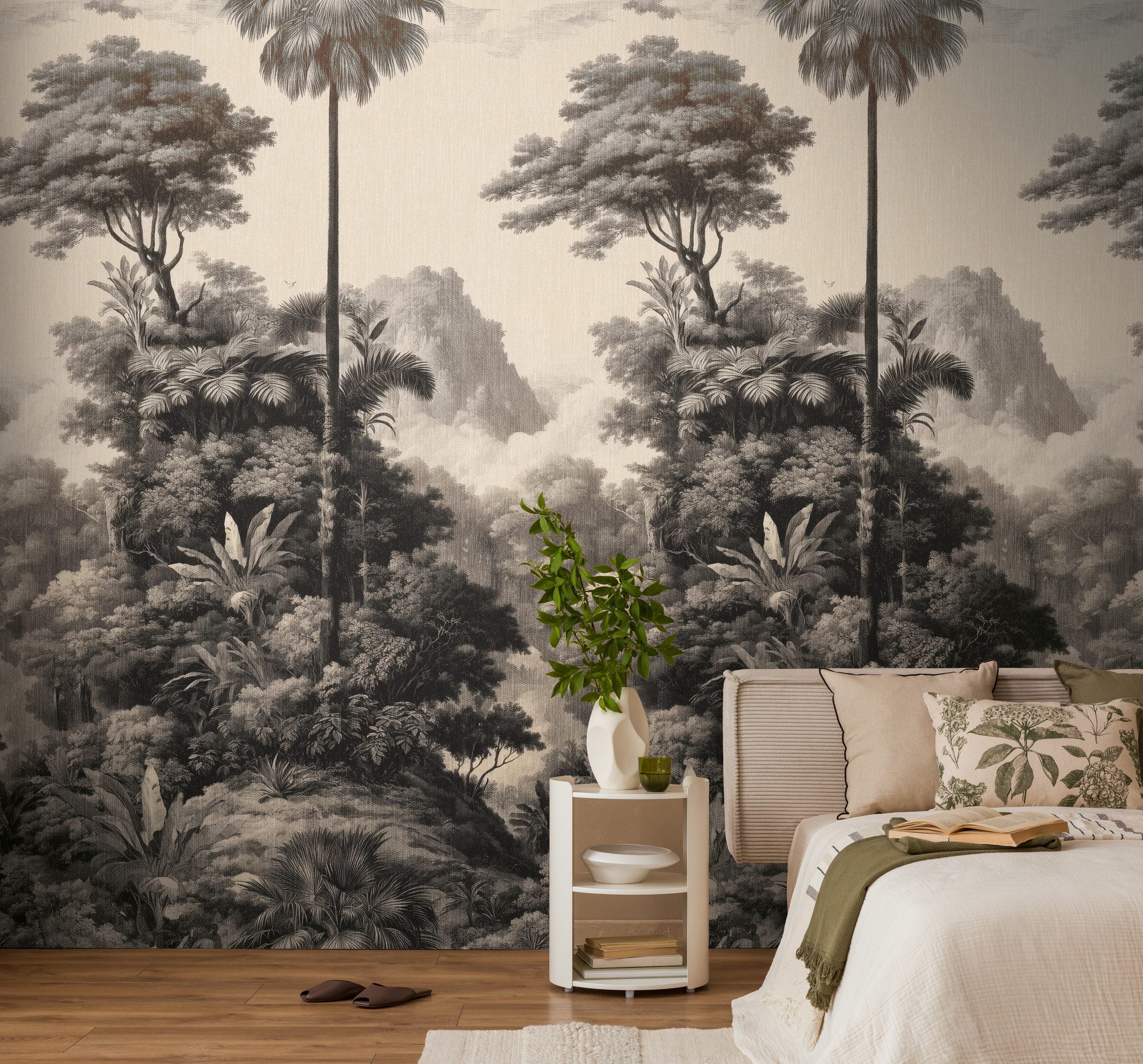 living walls Vliestapete Vibes & Styles Monteluna – Vintage Jungle Fototapete, leicht strukturiert, floral, (1 St), Detailreiche Dschungellandschaft mit malerischer Tiefe