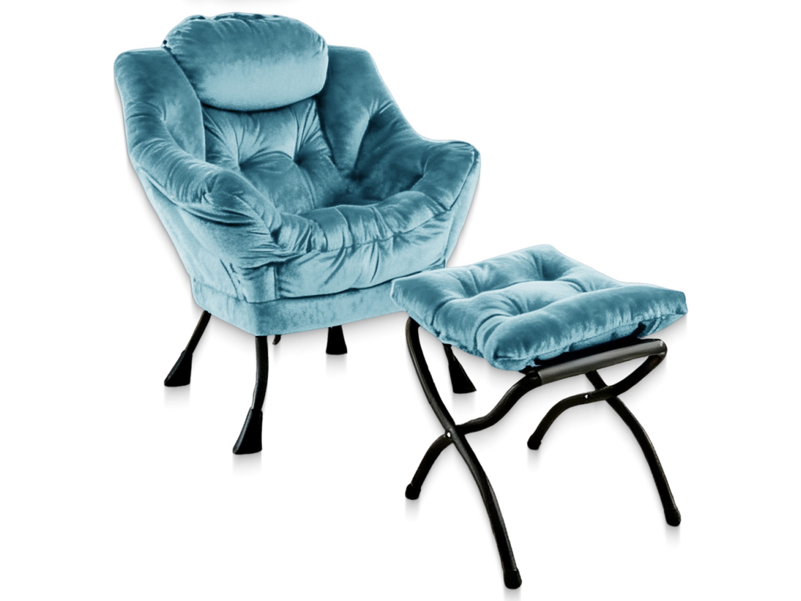SeedWave Loungesessel mit Hocker, Metallgestell Armlehnstuhl mit Samtpolster, Seitentasche (bestehend aus Sessel und Hocker), Entspannungssessel für Tresse, Balkon und Innenraum, einfache Montage