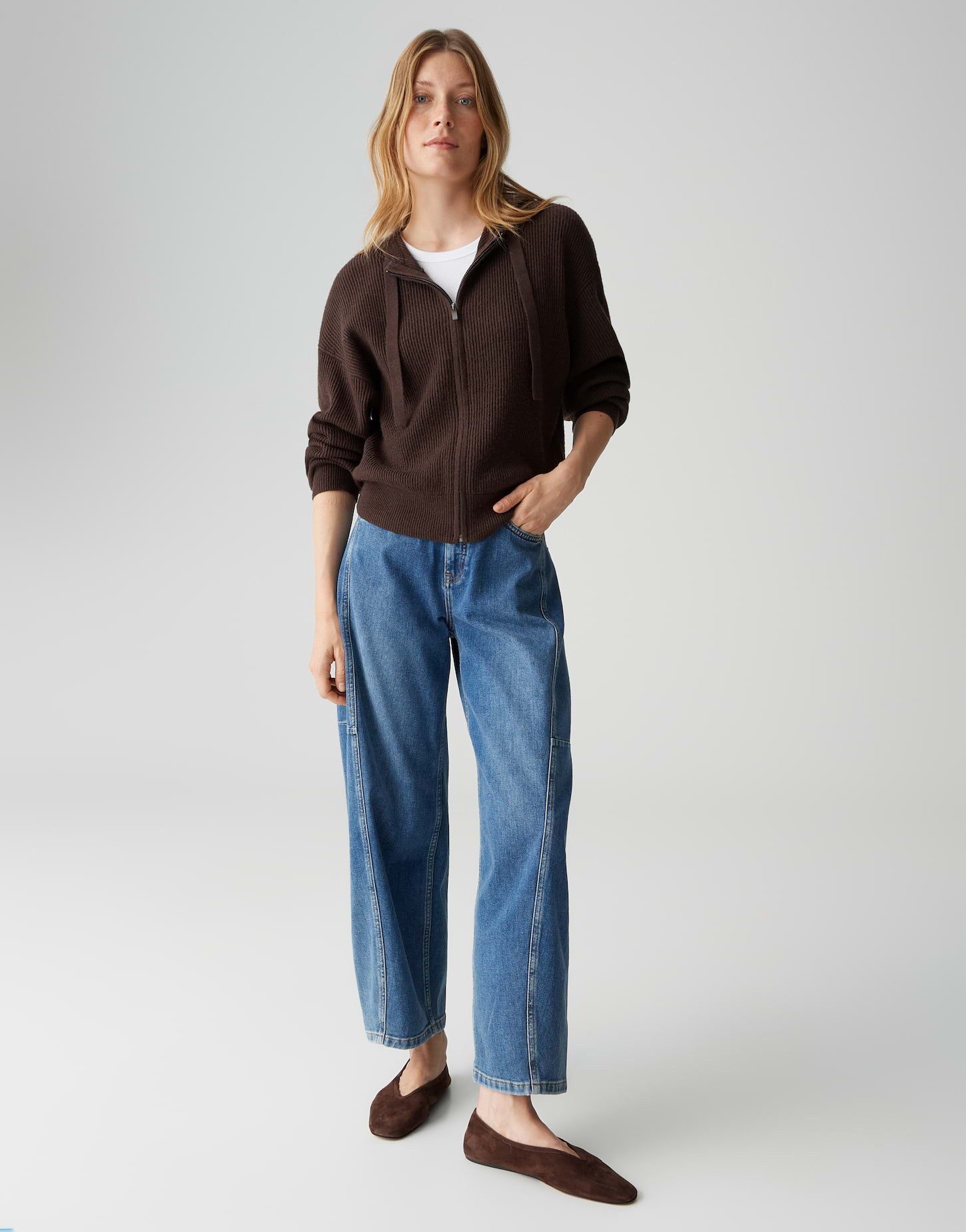 OPUS Strickjacke DESO Regular aus feinem Rippstrick lockere Passform, weicher Griff, wärmend