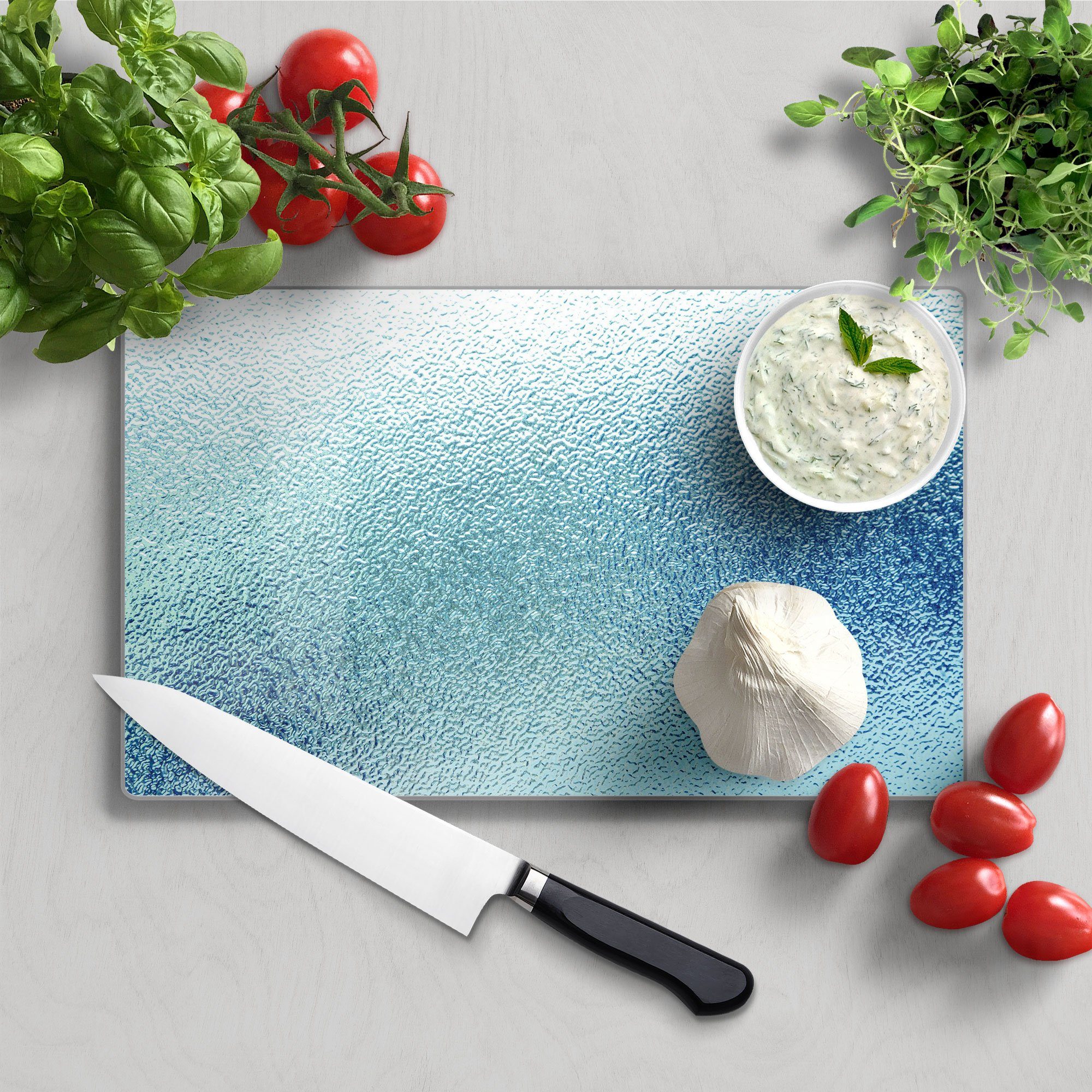 DEQORI Schneidebrett 'Milchglas mit Blaustich', Glas, Platte Frühstücksbrett Schneideplatte