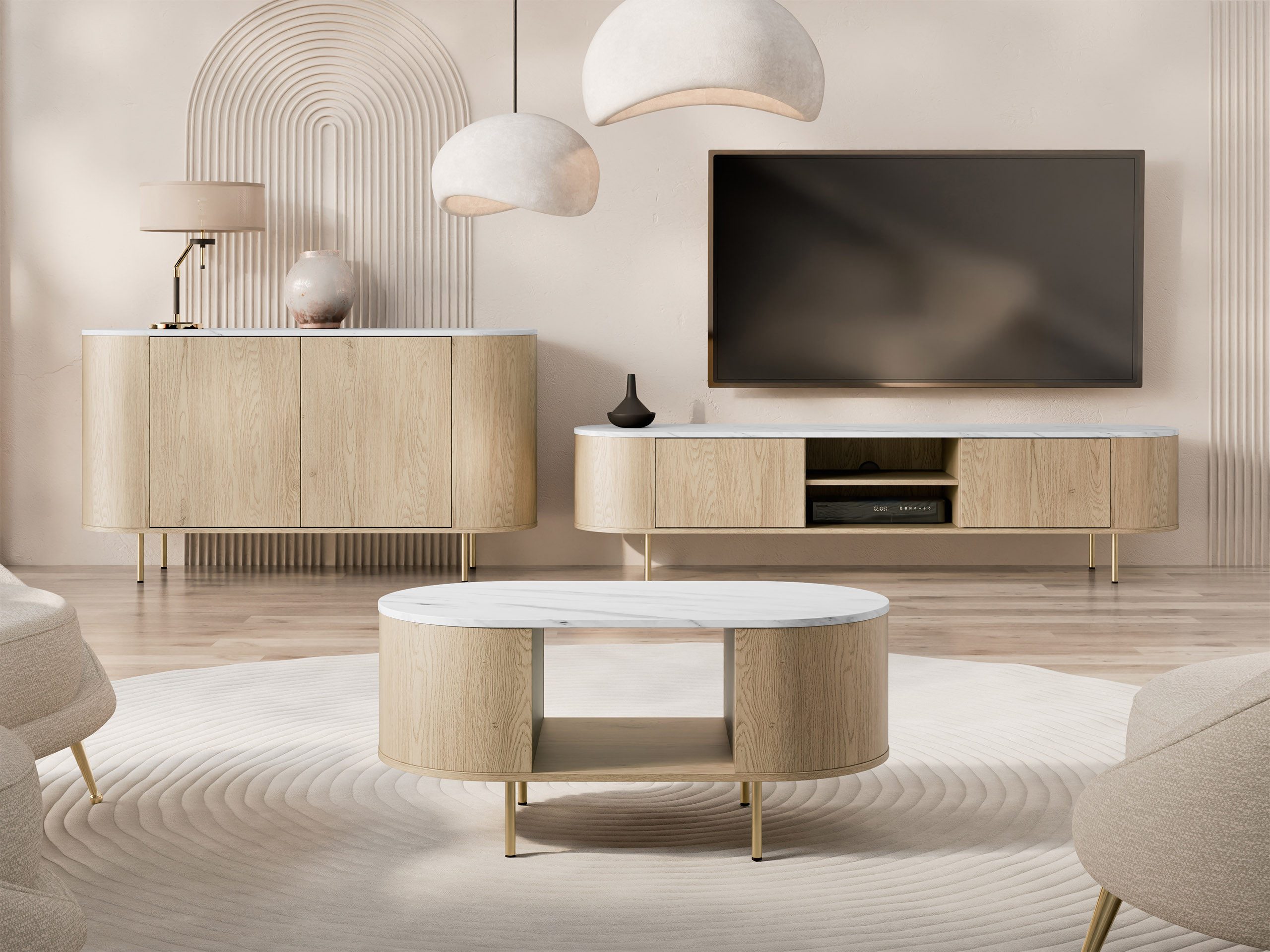 MIRJAN24 Wohnzimmer-Set Lygrint I, (3er-Set, Kommode, TV-Element, Couchtisc günstig online kaufen