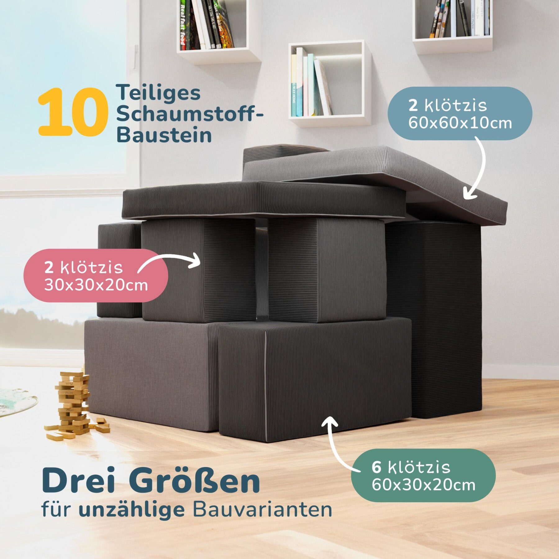 frankenschaum klötzis Spielsofa Set 10-teilig – Schaumstoff-Bausteine, Cord Spielbausteine, (Spielsofa-Set, 10 St)