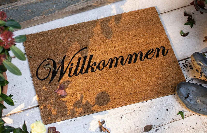 Fußmatte "Willkommen" aus Kokos, 40x60 cm, Fußabtreter für Innen & Außen, Dekoleidenschaft, rechteckig, Fußabstreifer, Türvorleger, rutschhemmende Rückseite, Schmutzfangmatte