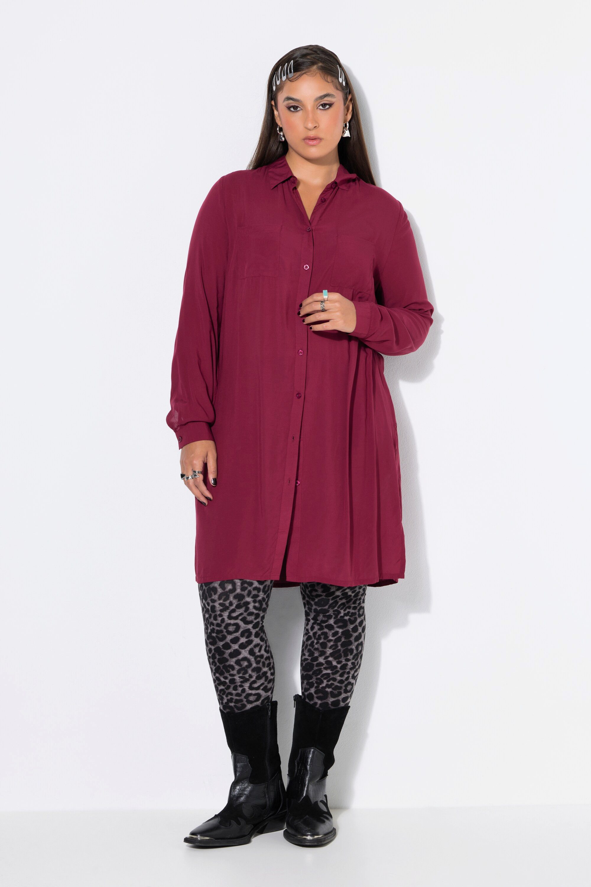 Studio Untold Longbluse Long-Hemdbluse Boxy Fit Modal Hemdkragen Langarm