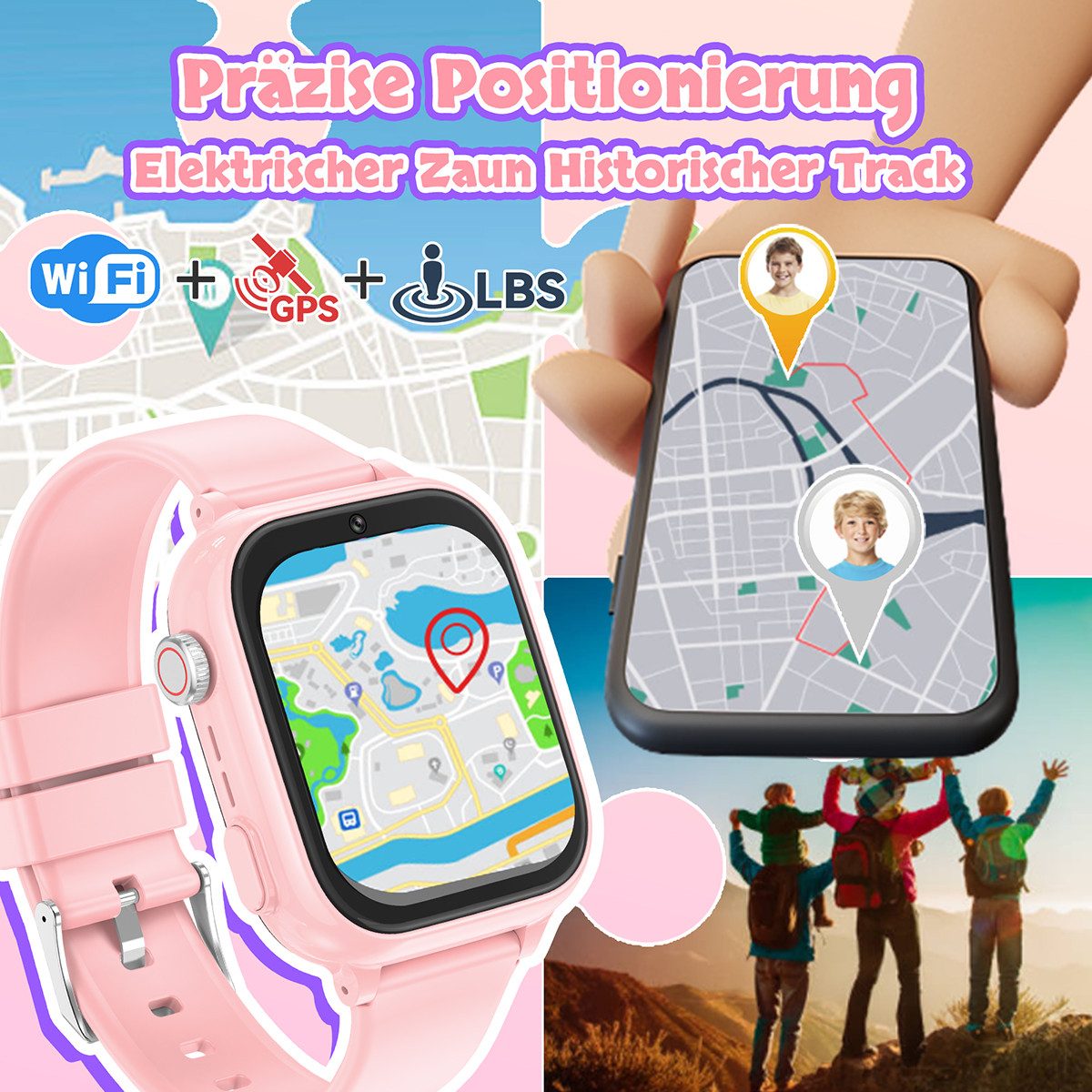 Vashoy Kinderuhr T59/T53 Smartwatch Kinder mit GPS,Kindgerecht sicher Smartwatch (5 cm/1.83 Zoll, RTOS/4G (LTE) 4G Telefonfunktionen Smartwatch, 6-tlg., Mit App – Bild 3 von 5