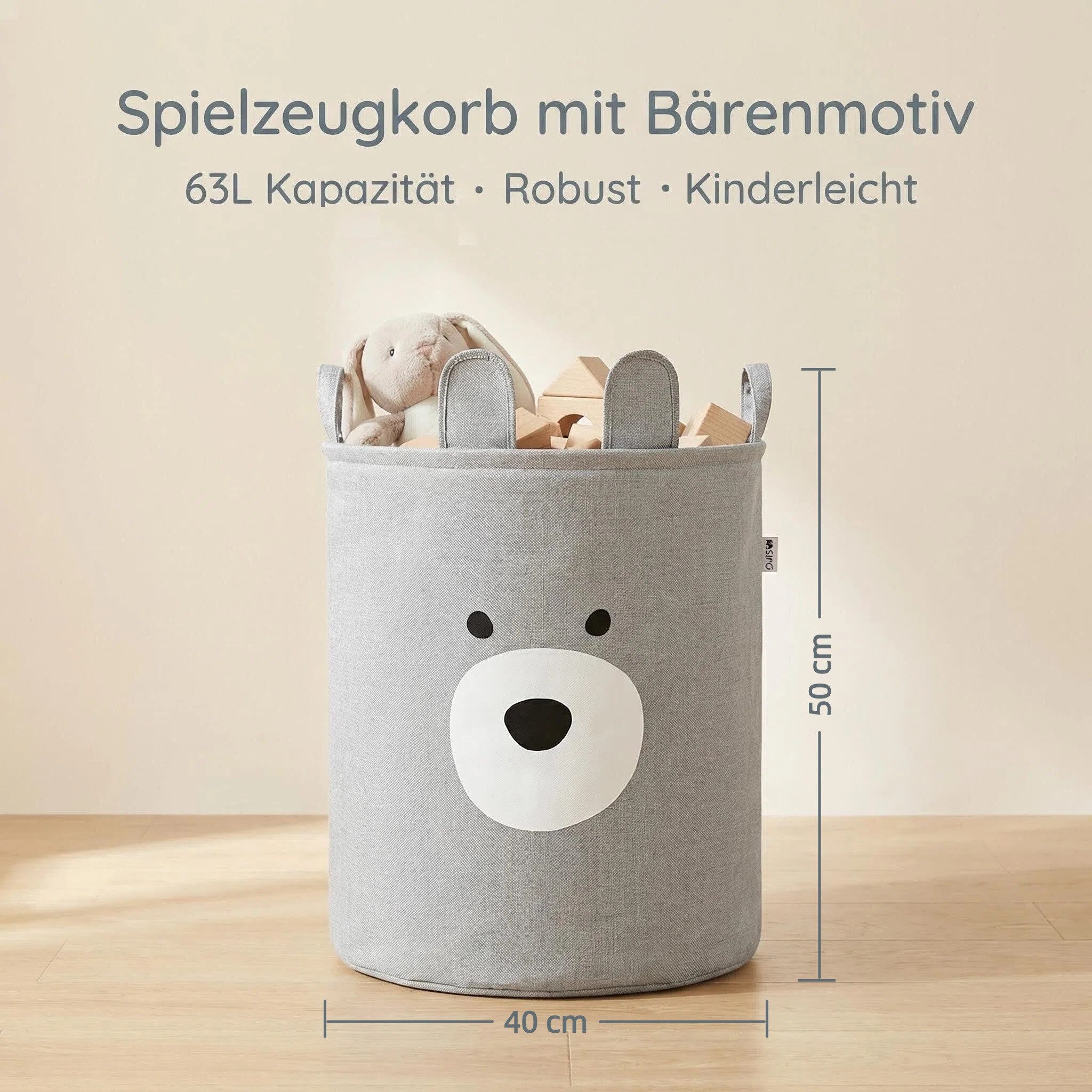 Sipo Aufbewahrungskorb (1 Stück), Großer Spielzeugkorb mit Bärenmotiv, 63 L Stoffkorb – Bild 5 von 5