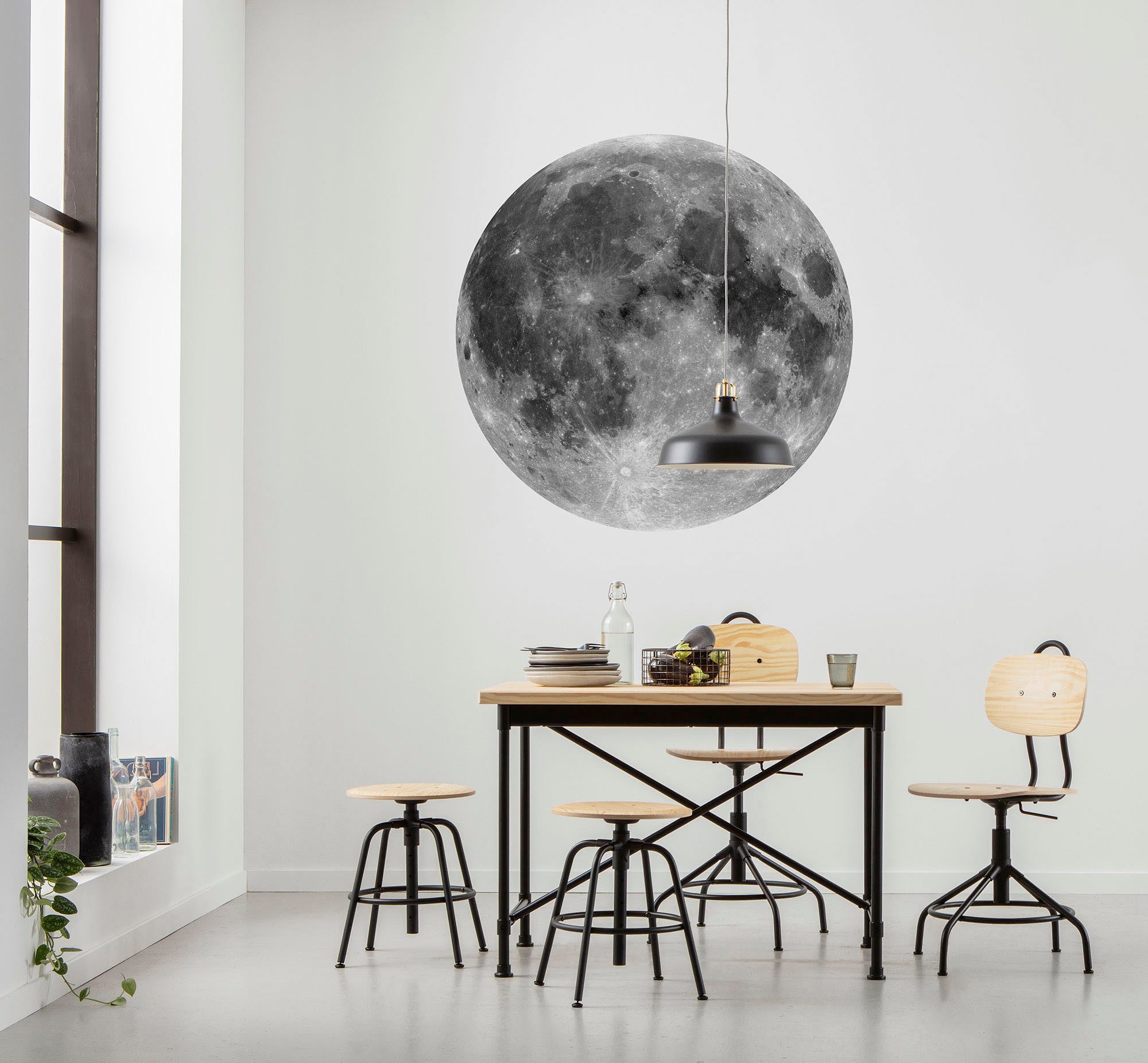 Komar Wandtattoo selbstklebendes Vlies - Moon - Größe 125 x 125 cm (1 St), Künstler: Komar, rund und selbstklebend