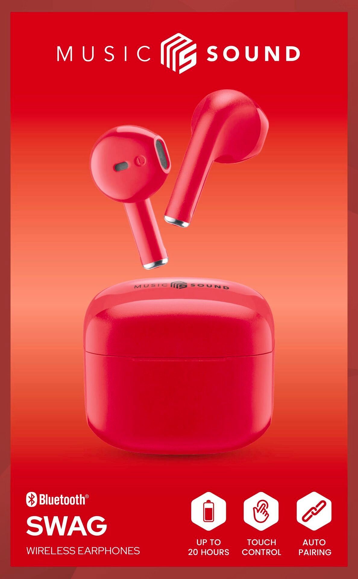 Kopfhörer wireless MS Cellularline SWAG BT Rot In-Ear-Kopfhörer