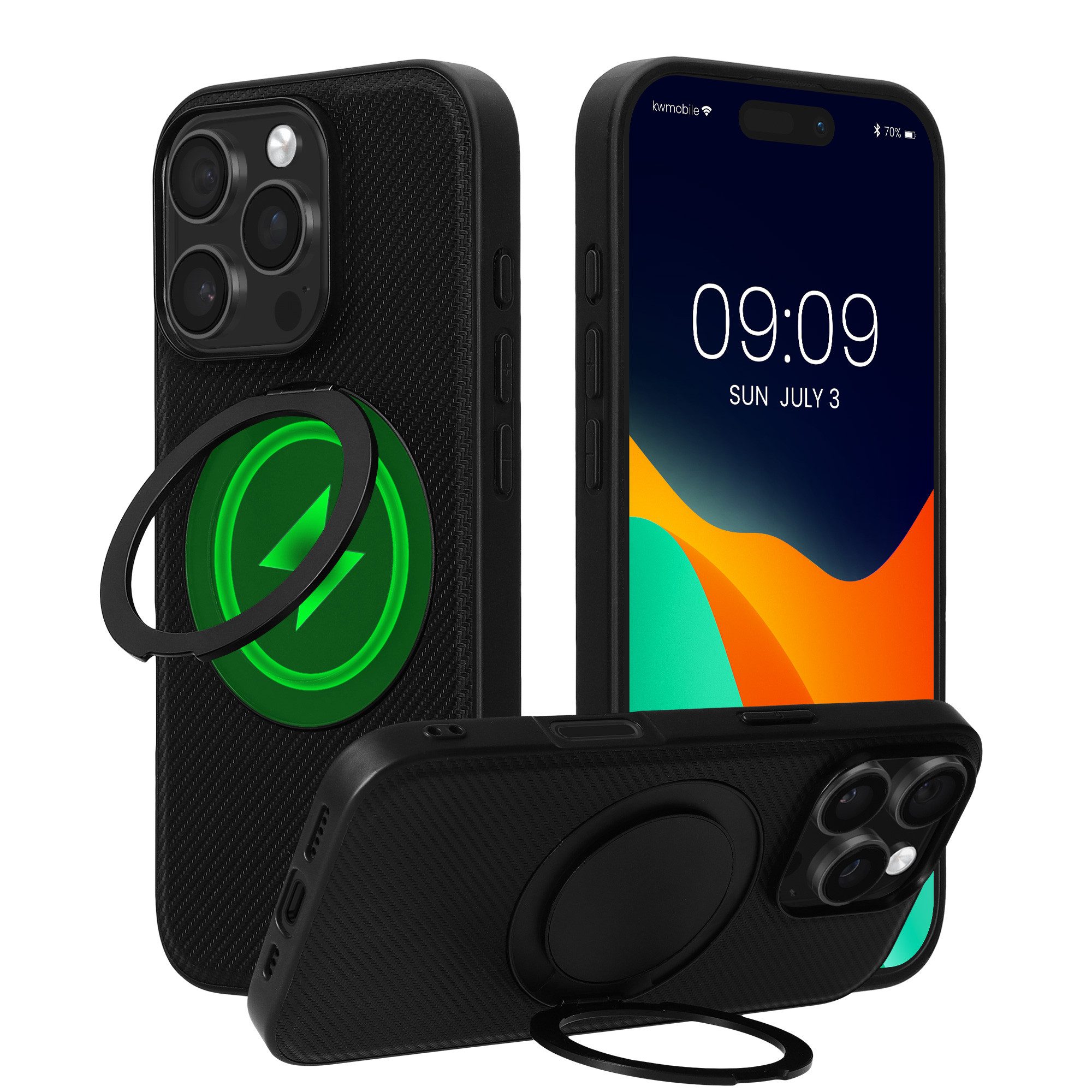 kwmobile Smartphone-Hülle Hülle für Apple iPhone 16 Pro Handyhülle, Case kompatibel mit MagSafe - Cover mit Ringständer