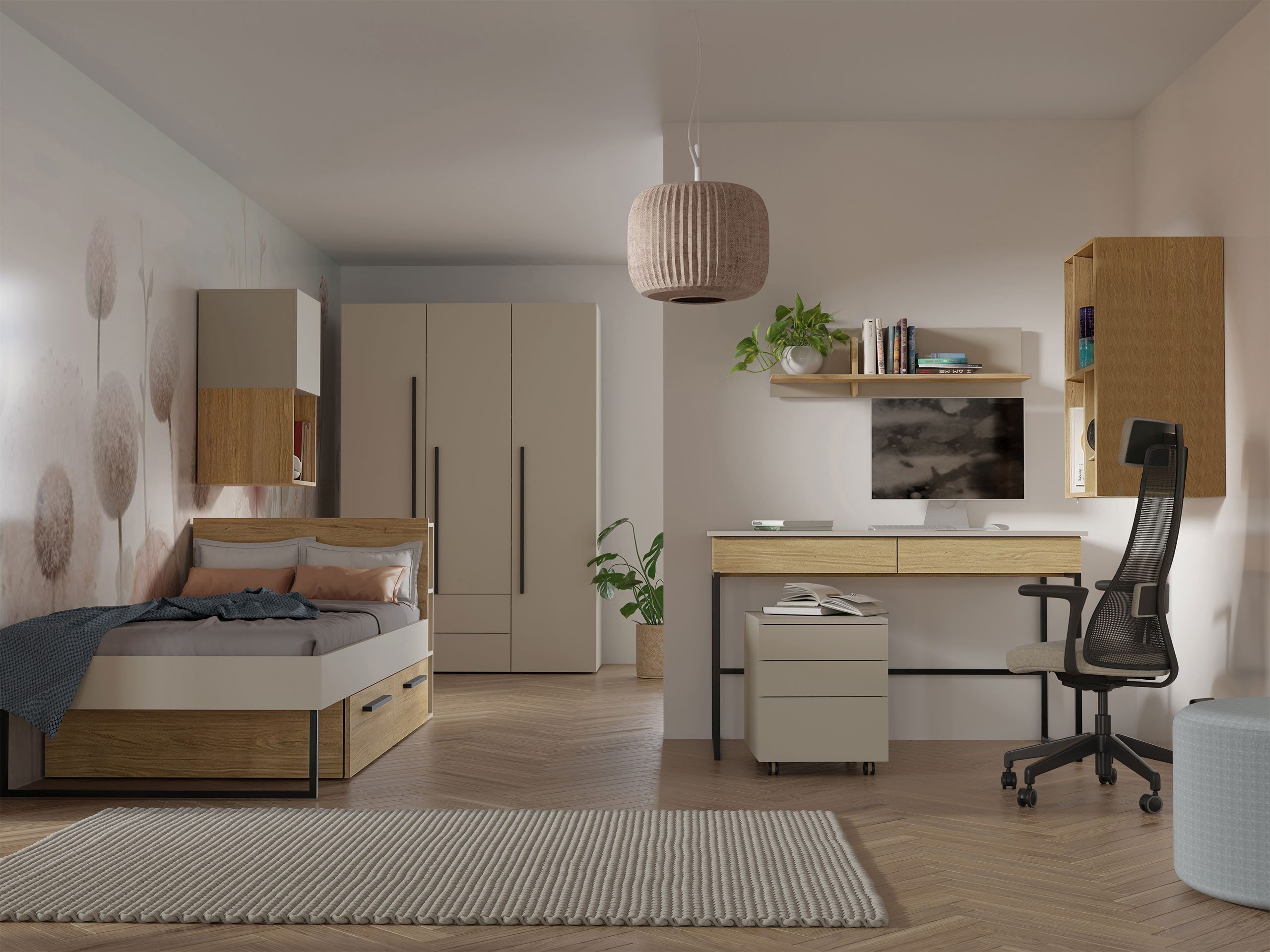 MIRJAN24 Jugendzimmer-Set Lorin I, (Komplettes 7er-Set), Kleiderstange, Lattenrost aus Sperrholz