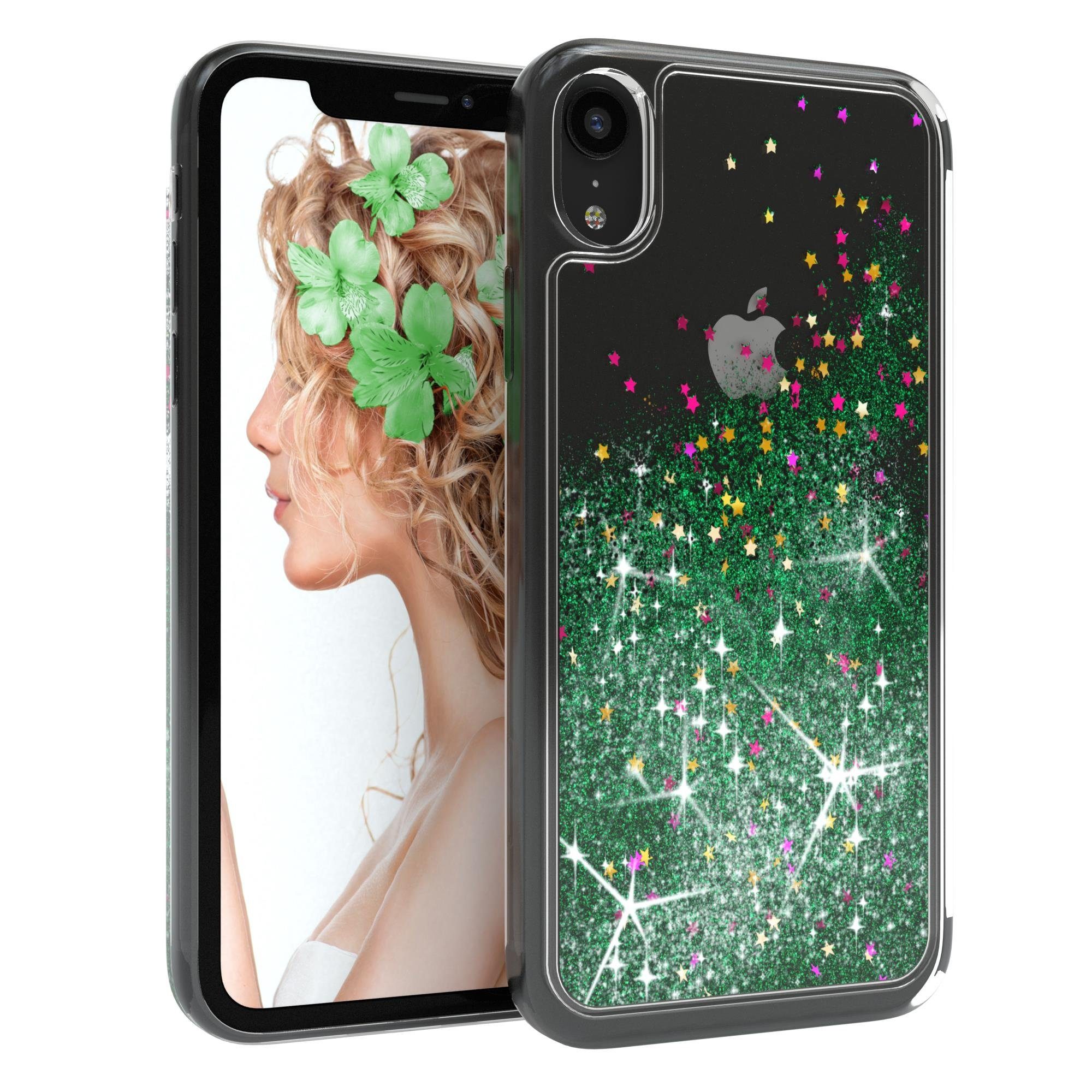 EAZY CASE Handyhülle Liquid Glittery Case für Apple iPhone XR 6,1 Zoll, Transparent Handy Softcase Glossy Slimcover stoßfest Bumper Case Grün
